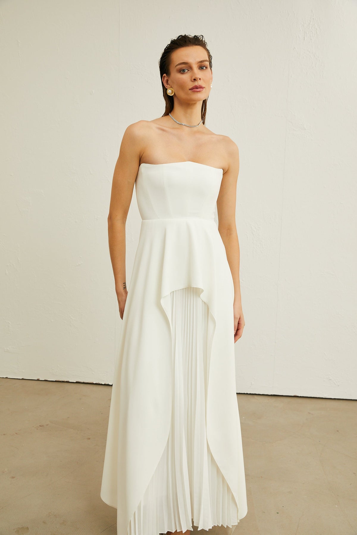 Vanessa white pleated off-shoulder maxi dress