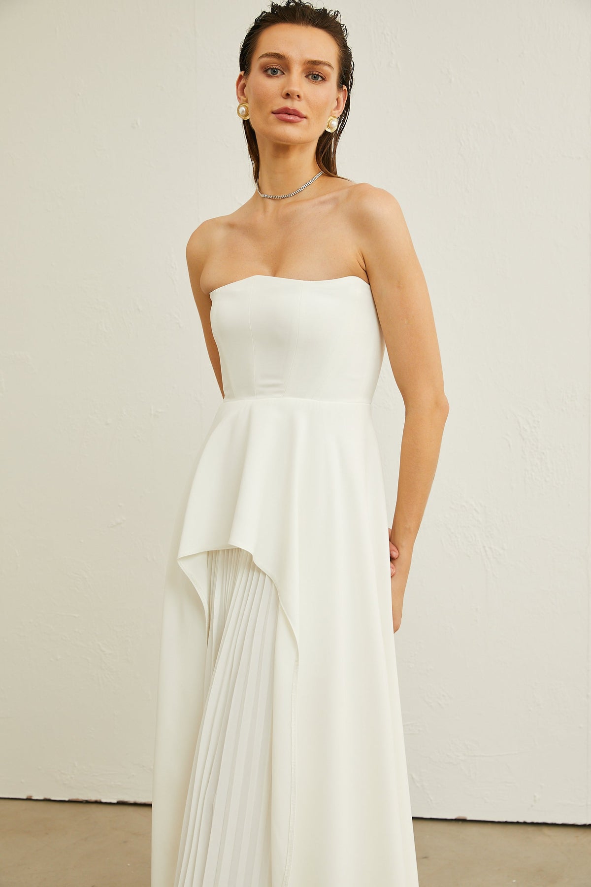 Vanessa white pleated off-shoulder maxi dress (Final Sale-US Only)