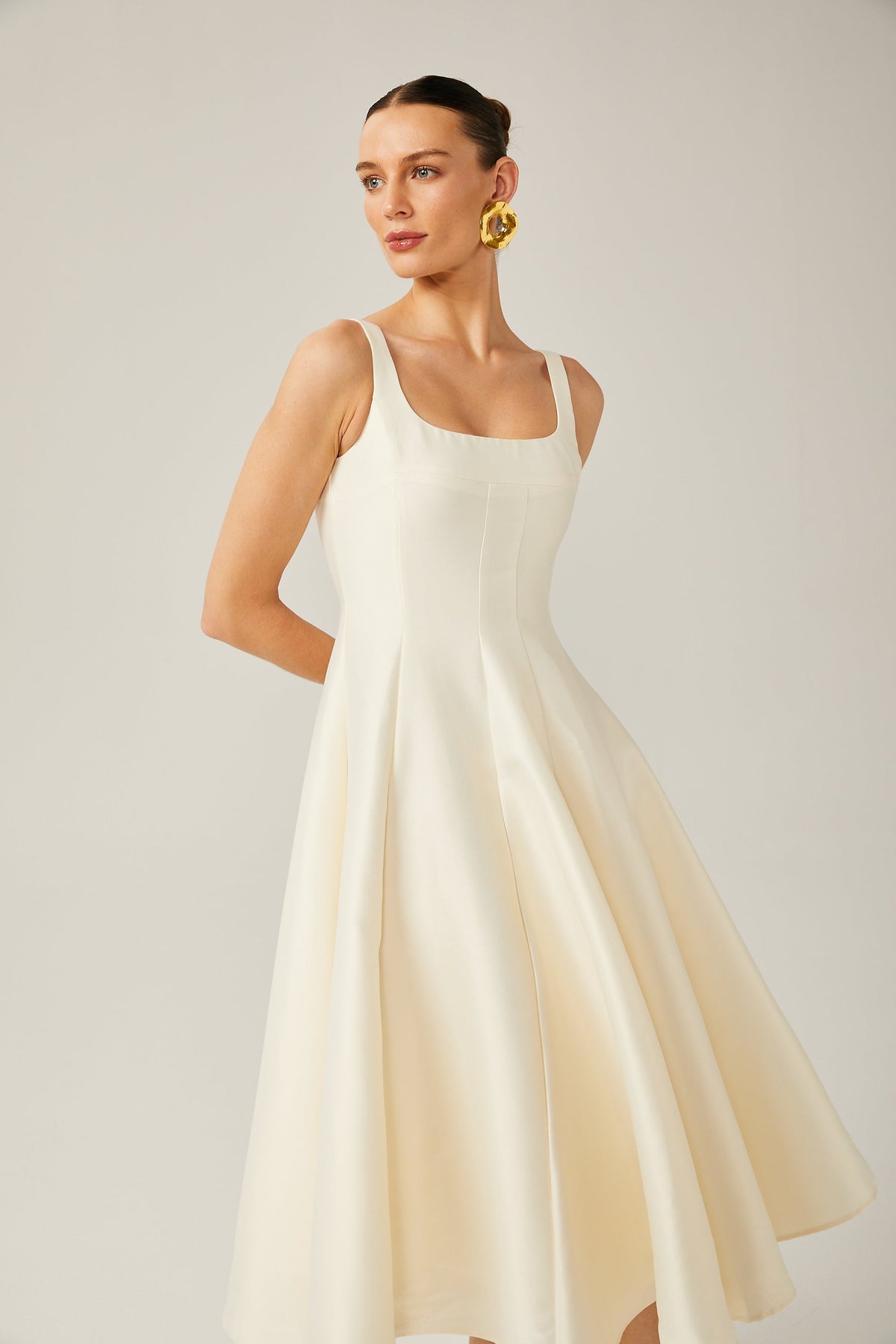 Léonor satin fitted flared midi dress (Final Sale-US Only)