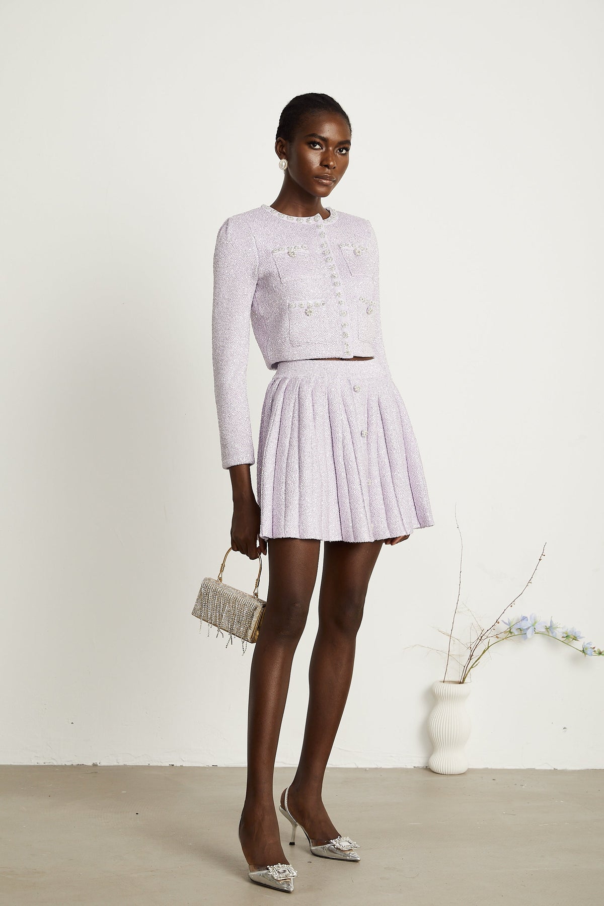 Fabienne purple sequin-detail jacket & skirt matching set (Final Sale-US Only)