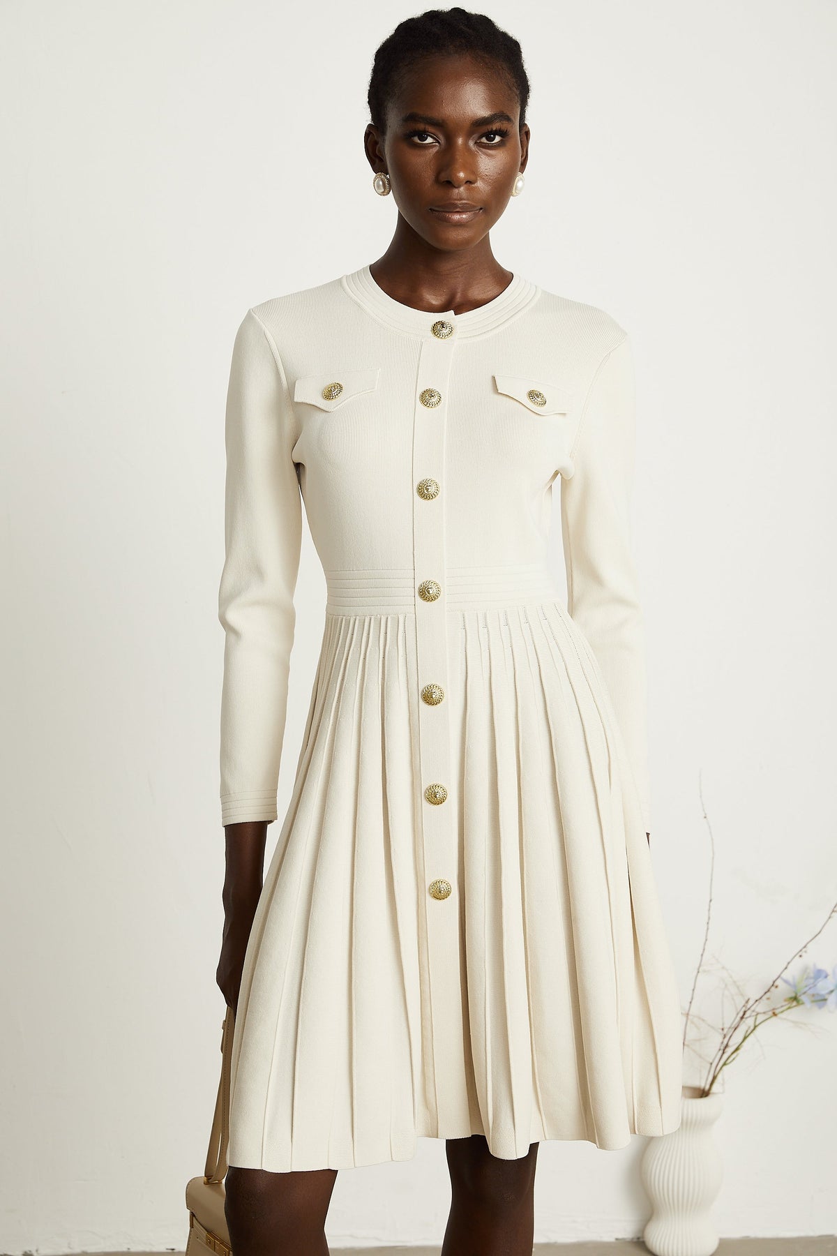 Bérengère white knitted pleated mini dress (Final Sale-US Only)