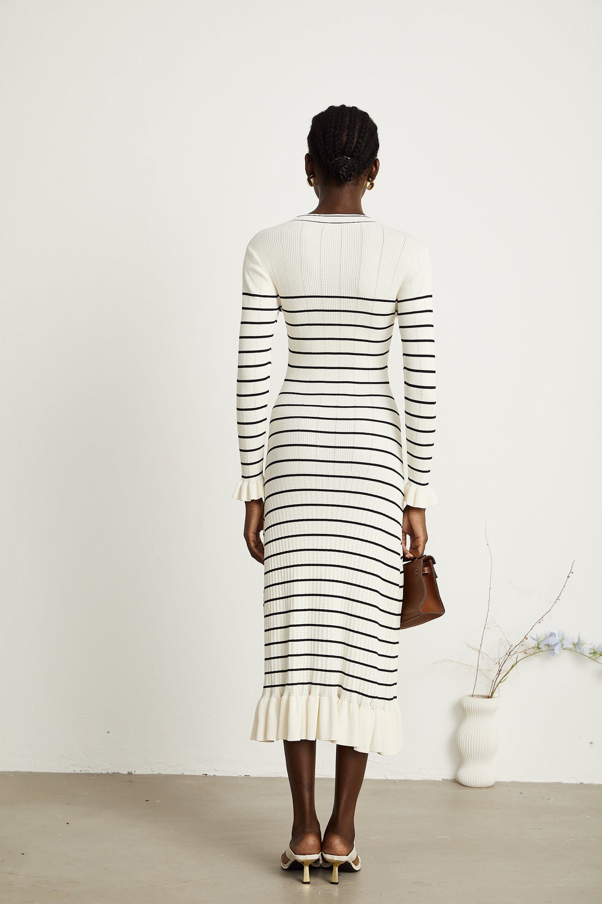 Liana white striped fluted-hem midi dress (Final Sale-US Only)