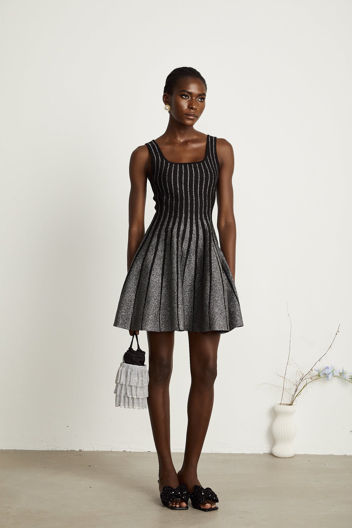 Anouk black glittered flared mini dress - Black