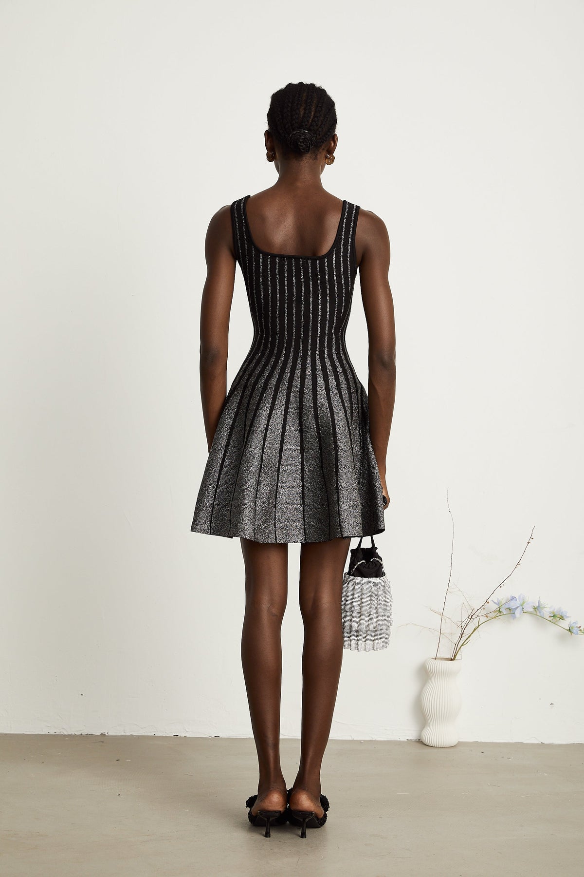 Anouk black glittered flared mini dress - Black