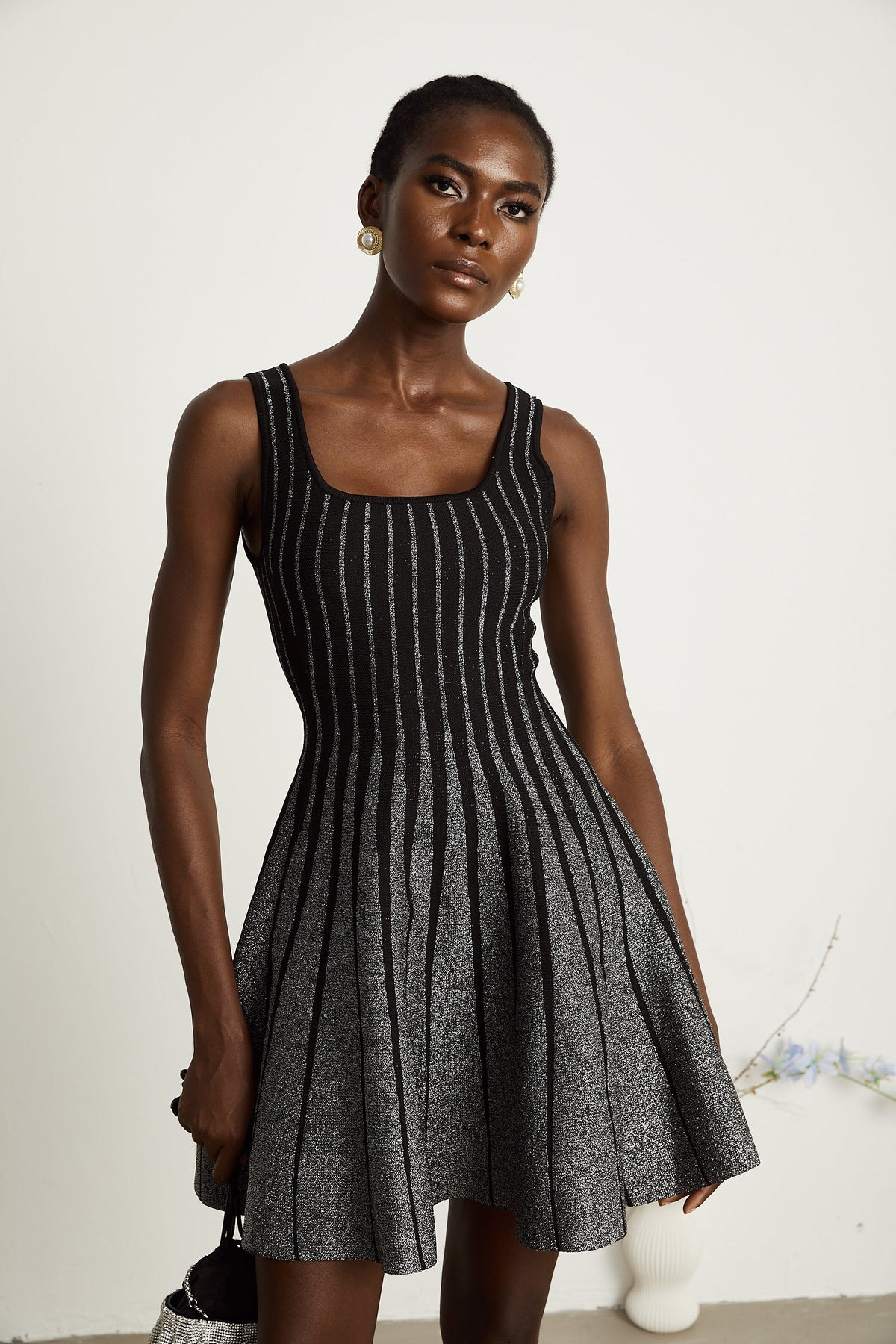 Anouk black glittered flared mini dress - Black