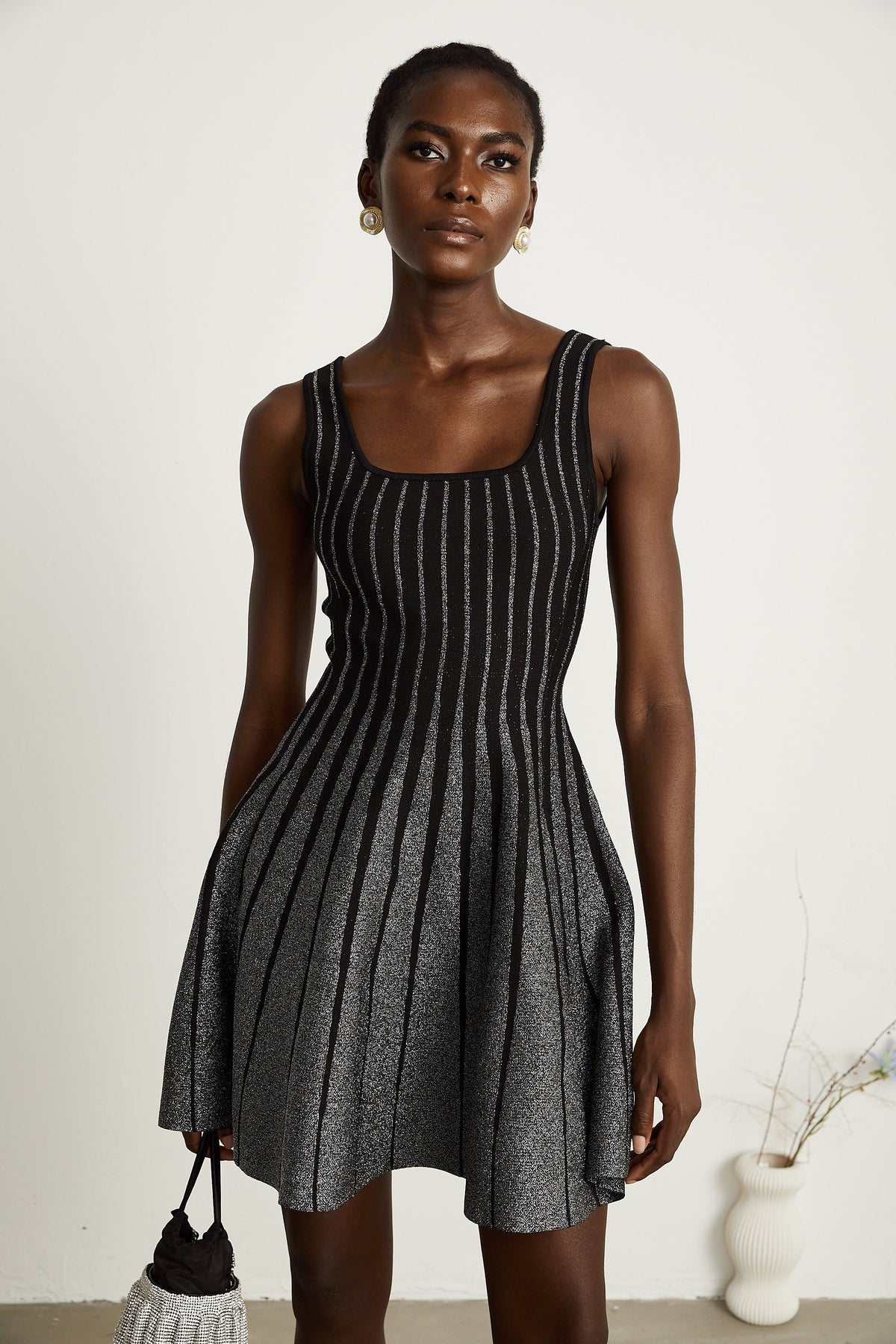 Anouk black glittered flared mini dress - Black