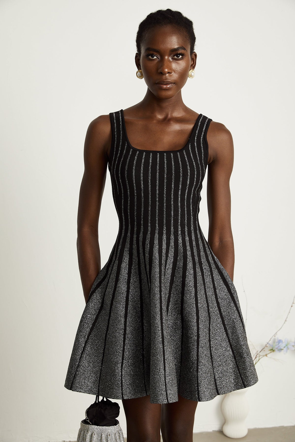 Anouk black glittered flared mini dress - Black