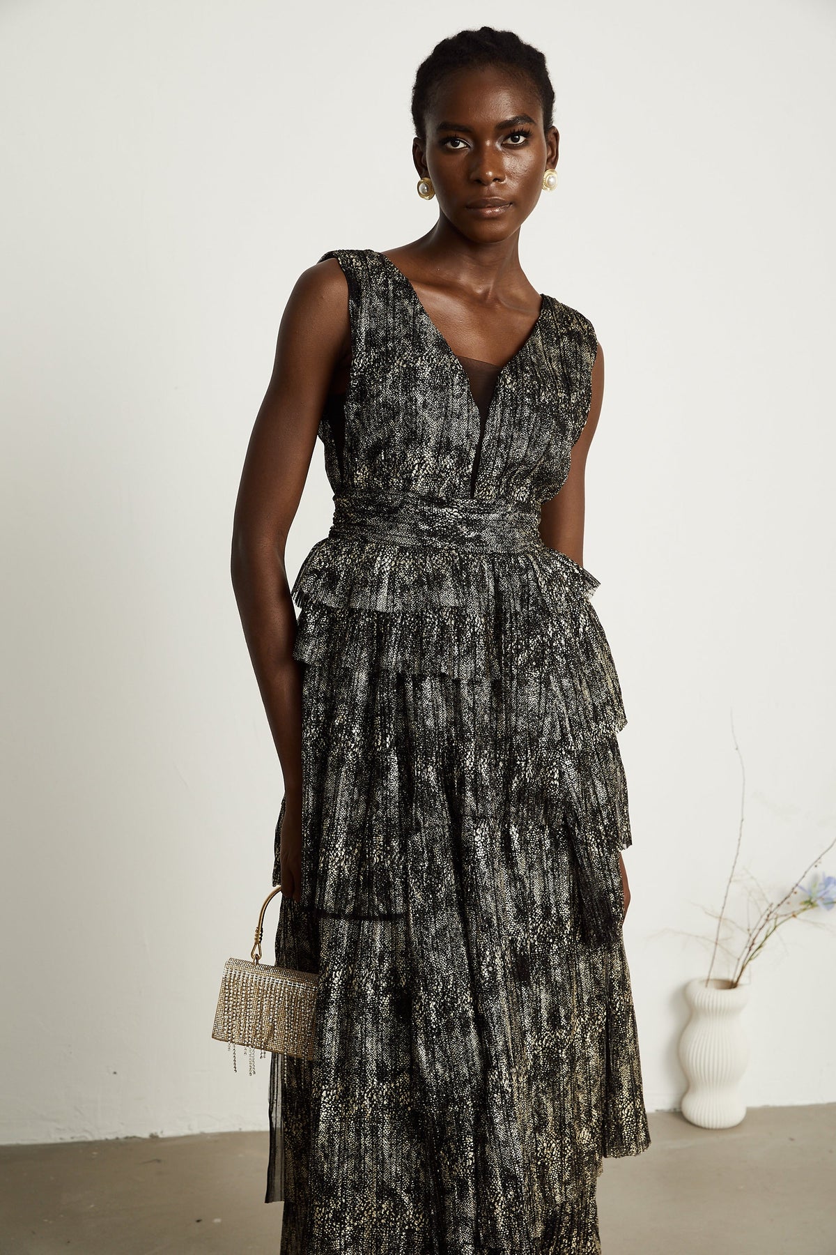 Orlane black layered tulle maxi dress