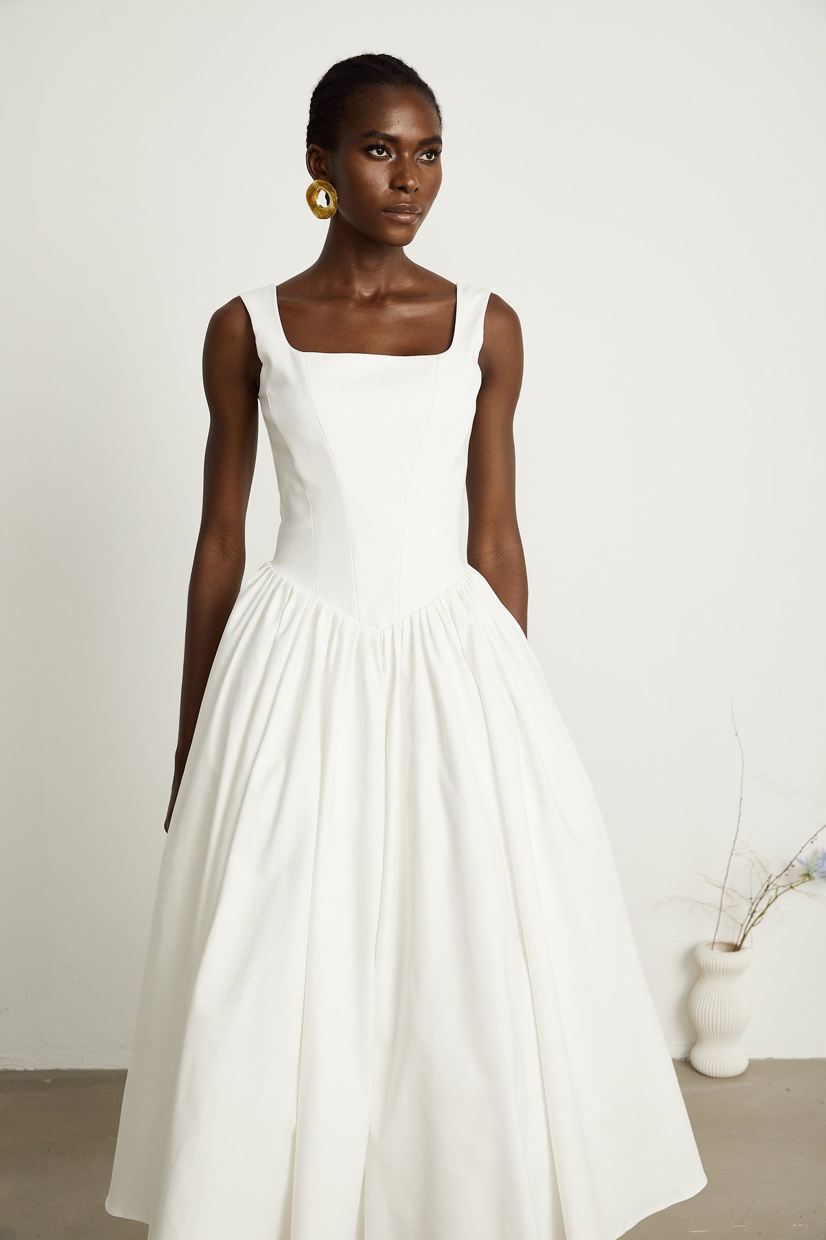 Sadie white pleated corset gown dress (Final Sale-US Only)