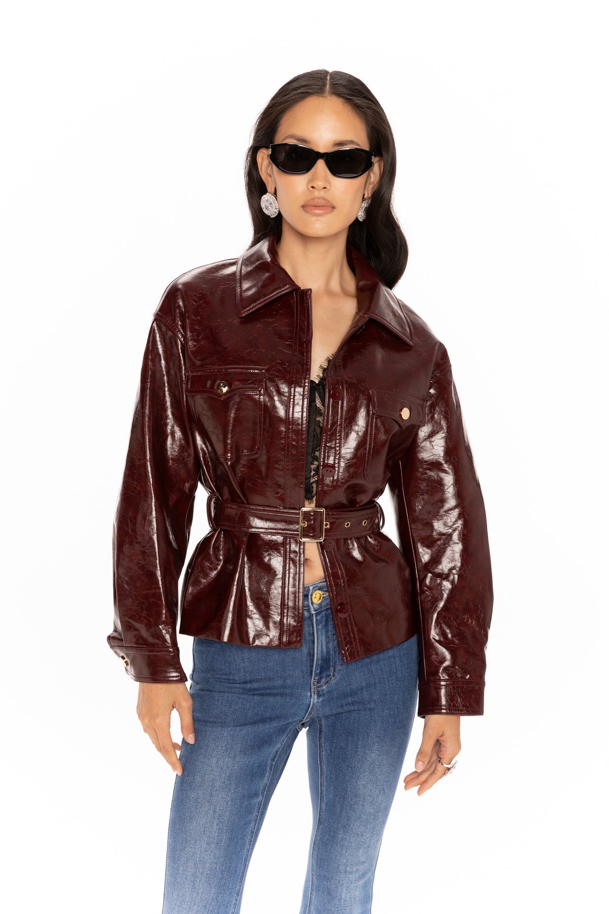 Isabella Vegan Leather Jacket (Claret)