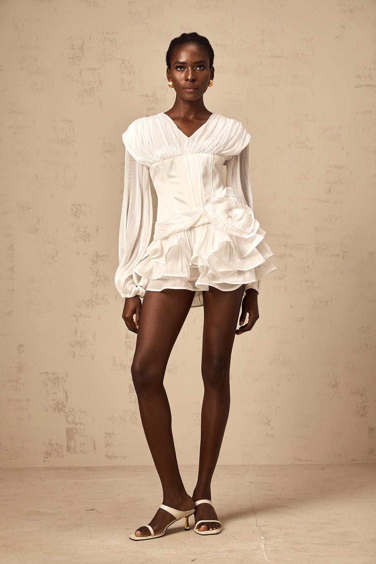 Rosier white fully-pleated cinched mini dress
