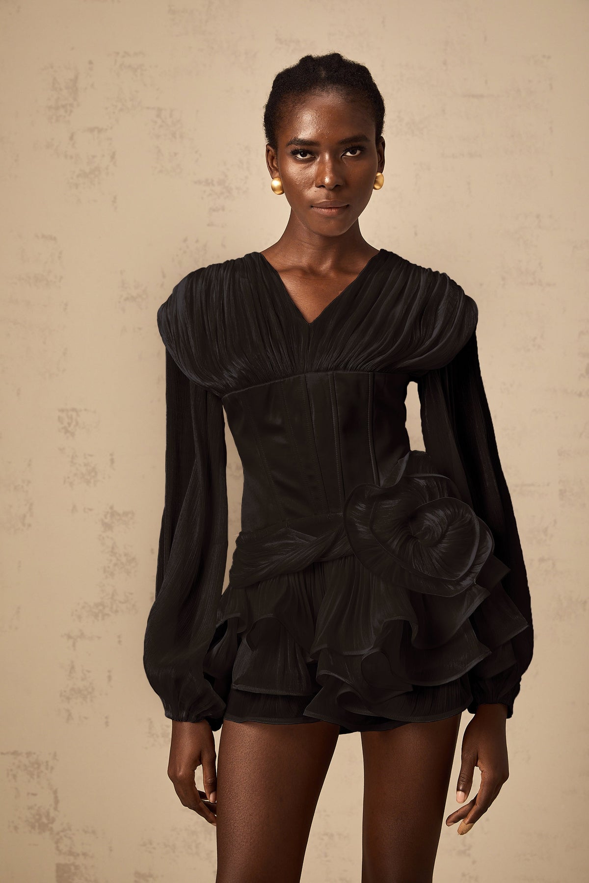 Rosier Black Fully Pleated Cinched Mini Dress (Final Sale-US Only)