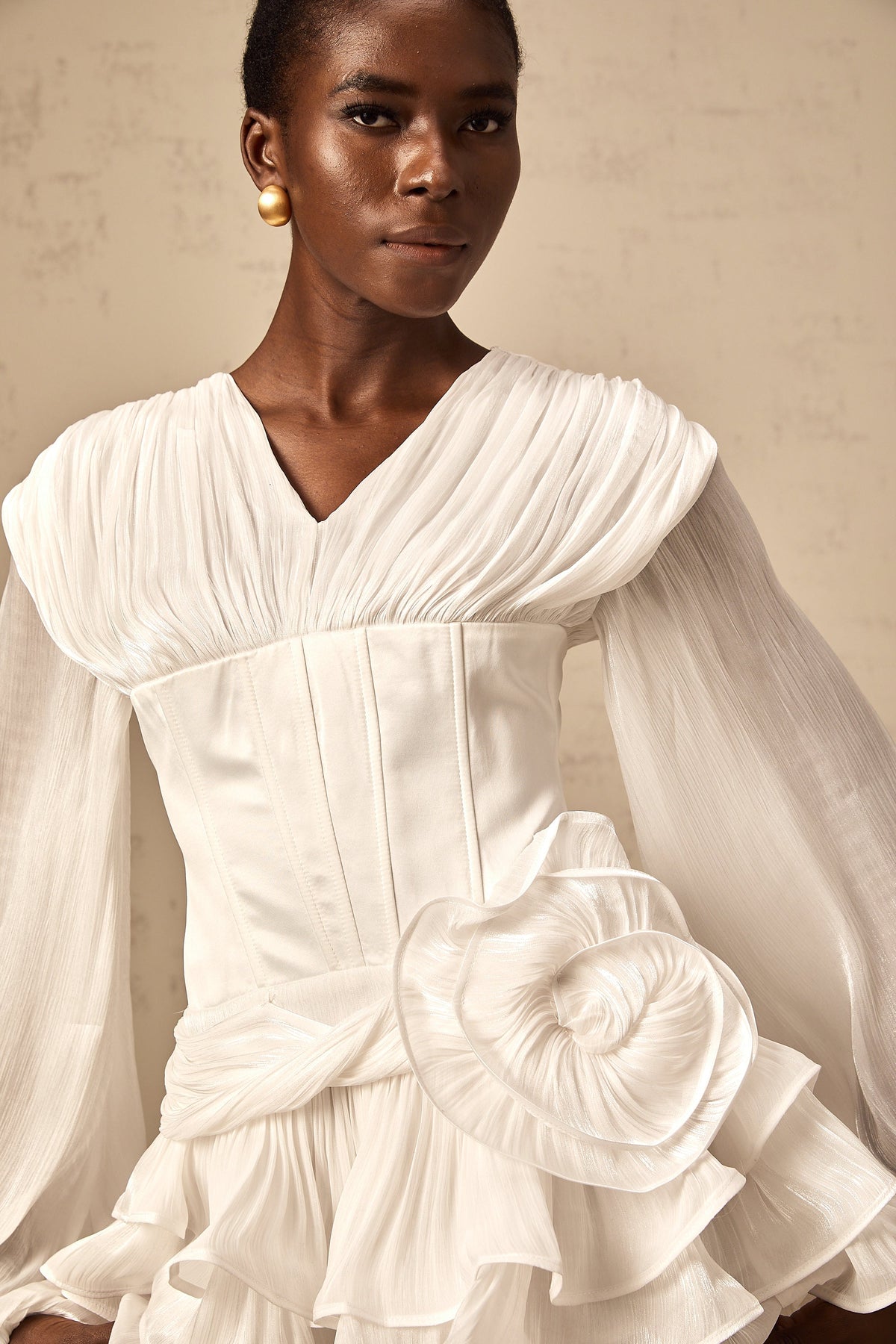 Rosier white fully-pleated cinched mini dress