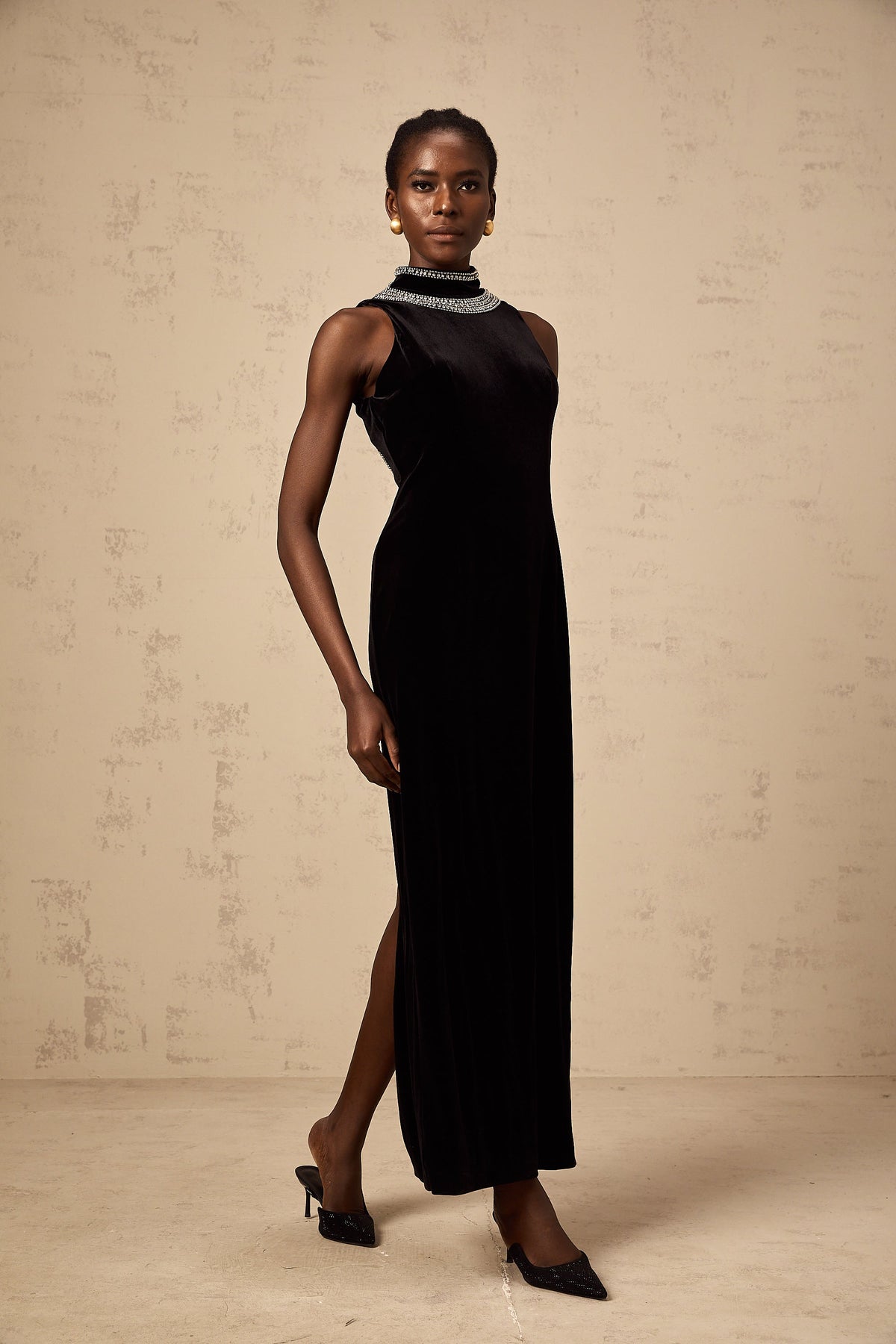 Colette black crystal-embellished velvet gown (Final Sale)