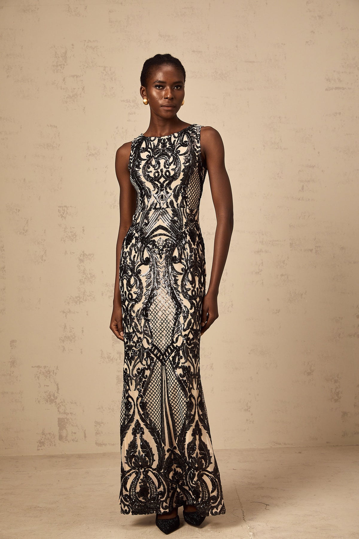 Annie sequin-embellished mesh maxi dress