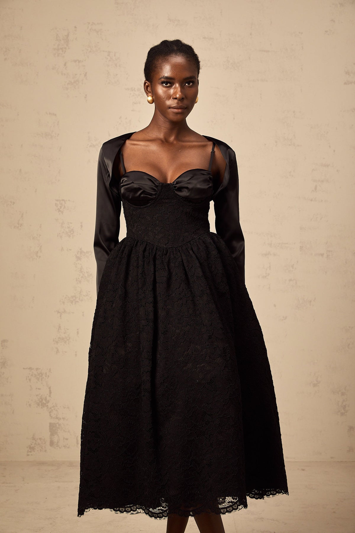 Sidonie black floral-lace top & dress matching set