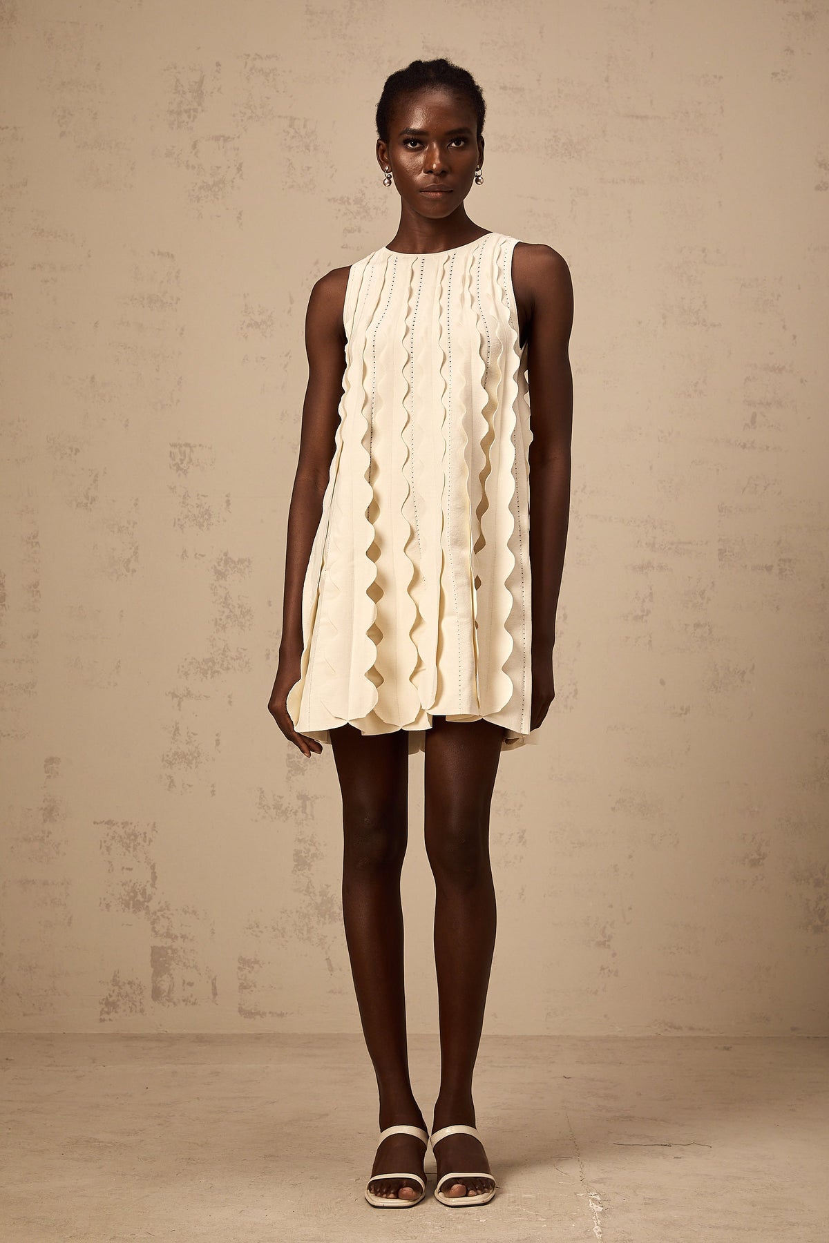 Axelle white wavy-detail sleeveless mini dress - White