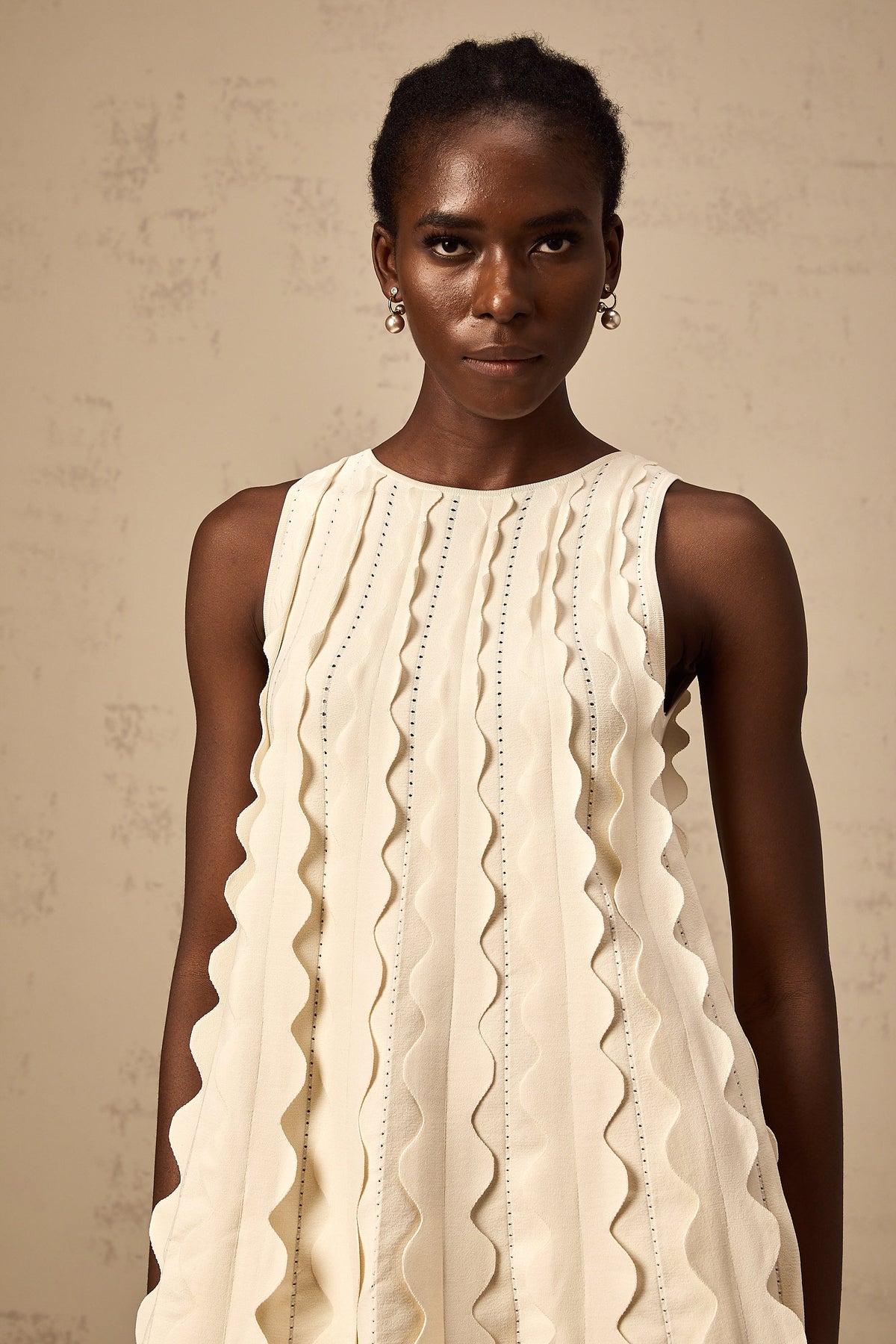 Axelle white wavy-detail sleeveless mini dress - White