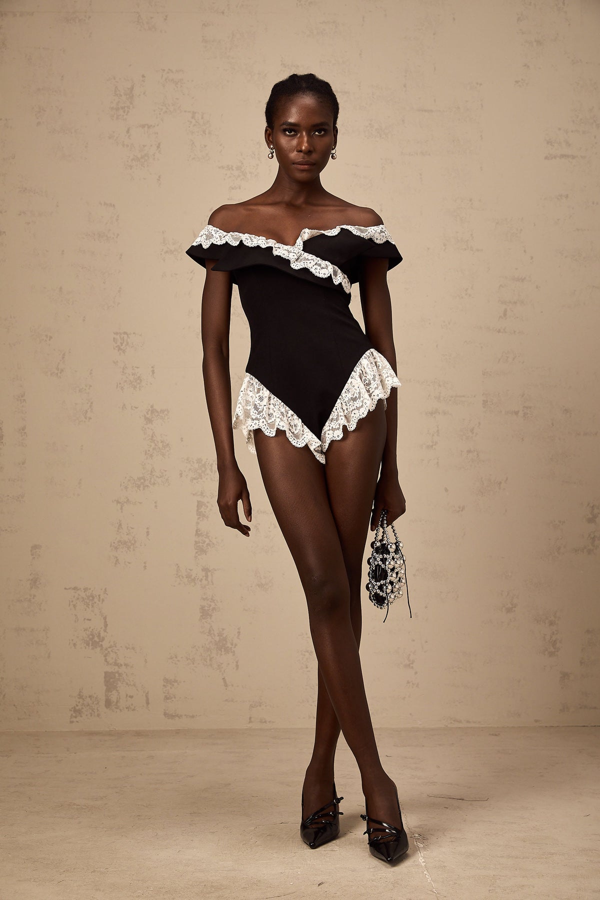 Karine black lace-trim bodysuit
