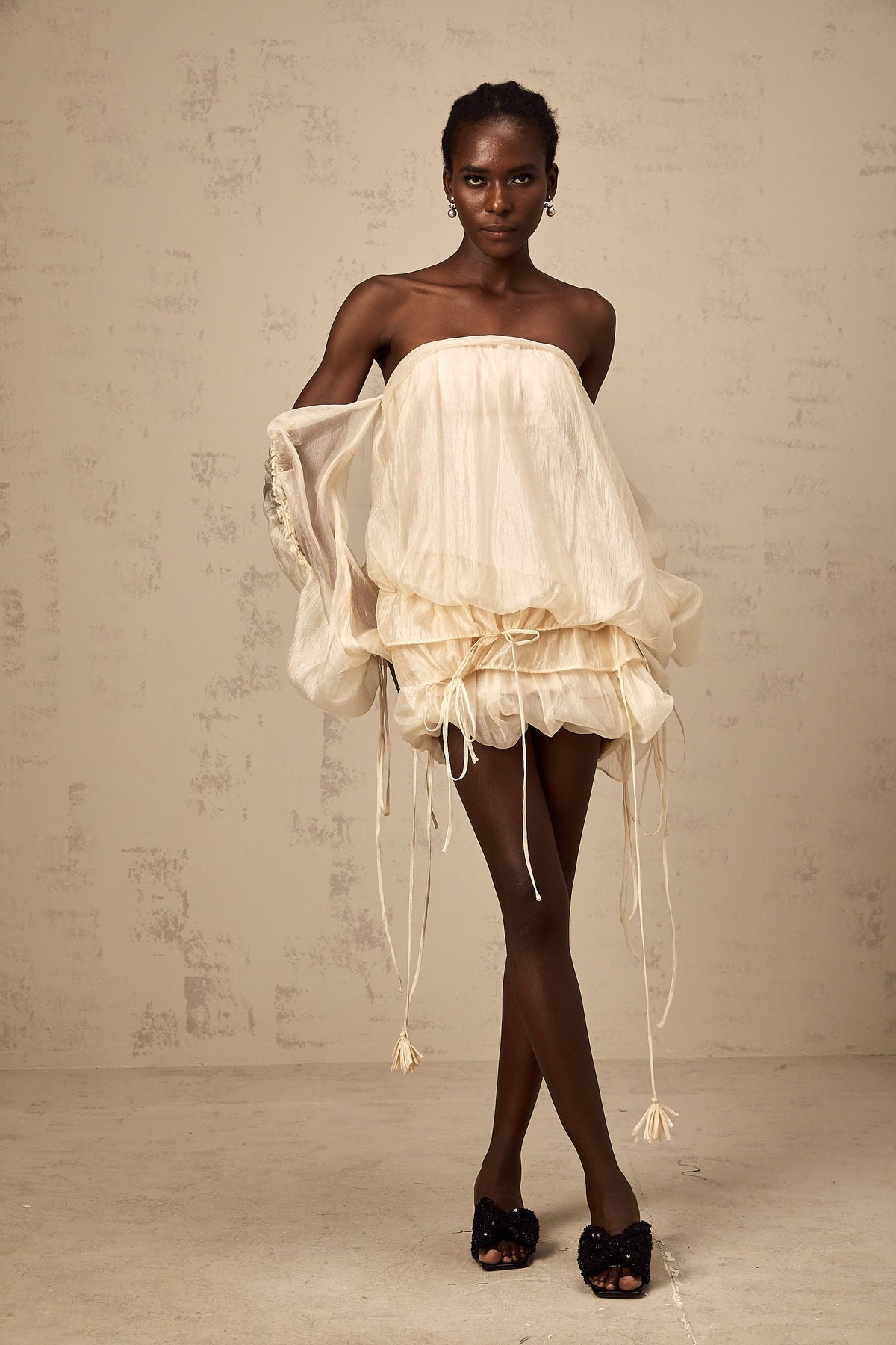 Joëlle self-tie ruched layered off-shoulder mini dress