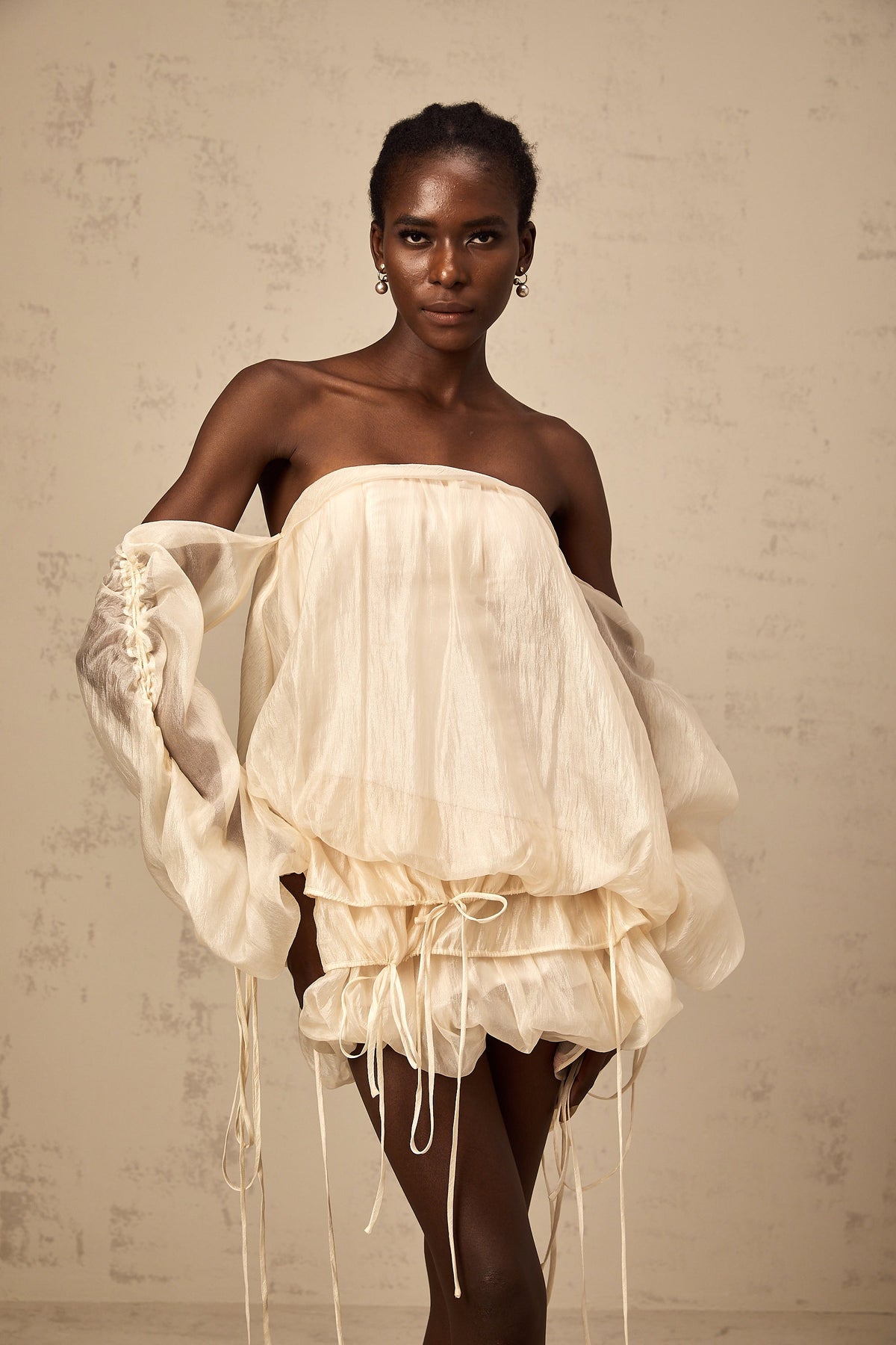 Joëlle self-tie ruched layered off-shoulder mini dress