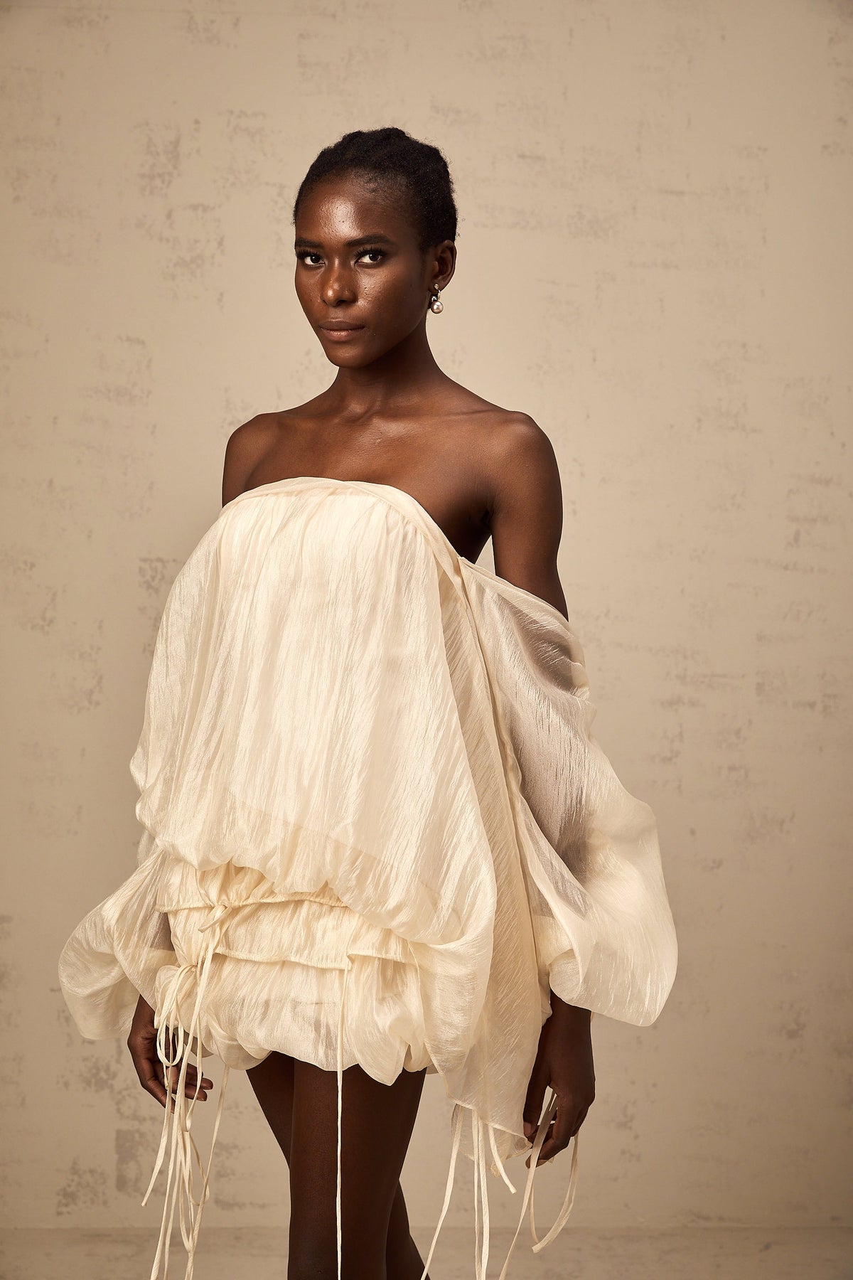 Joëlle self-tie ruched layered off-shoulder mini dress