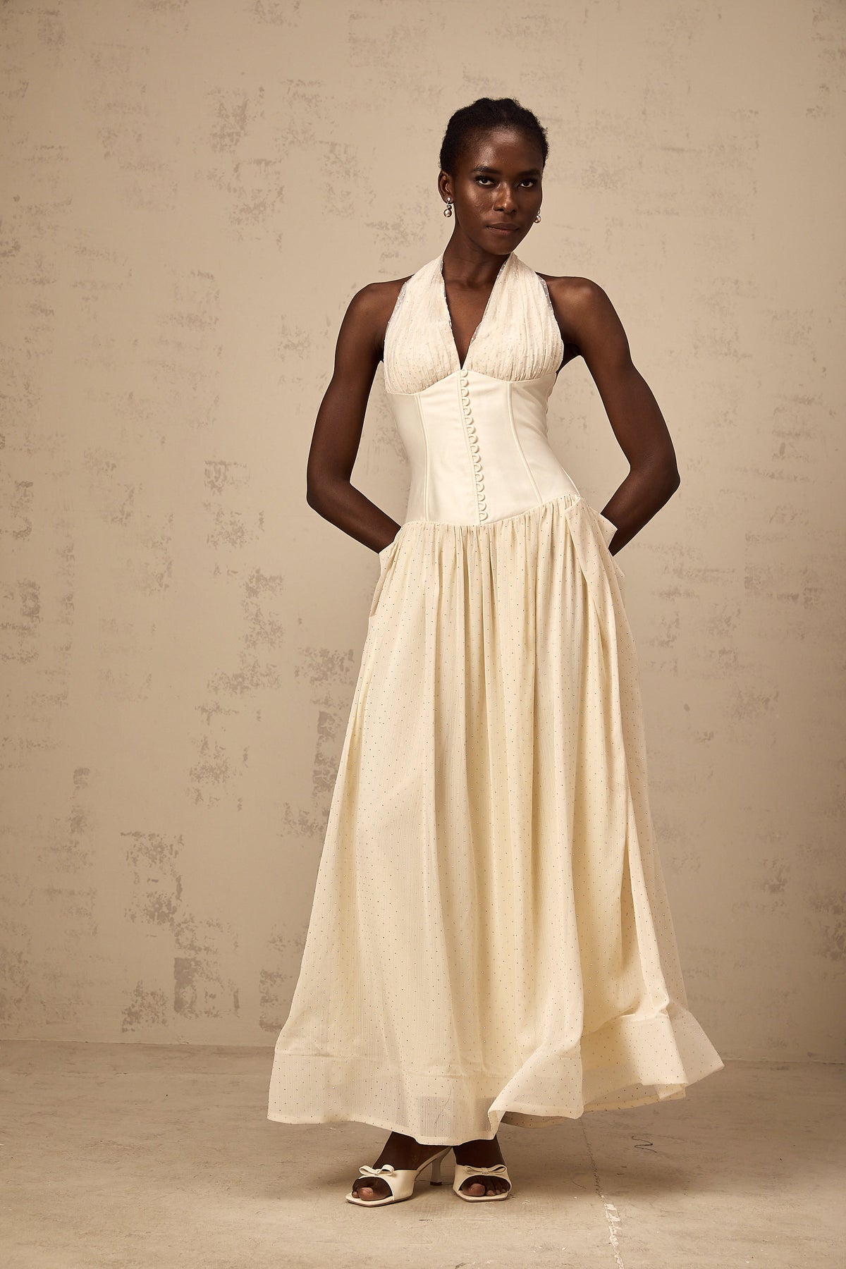 Charlotte halterneck tulle midi dress (Final Sale)