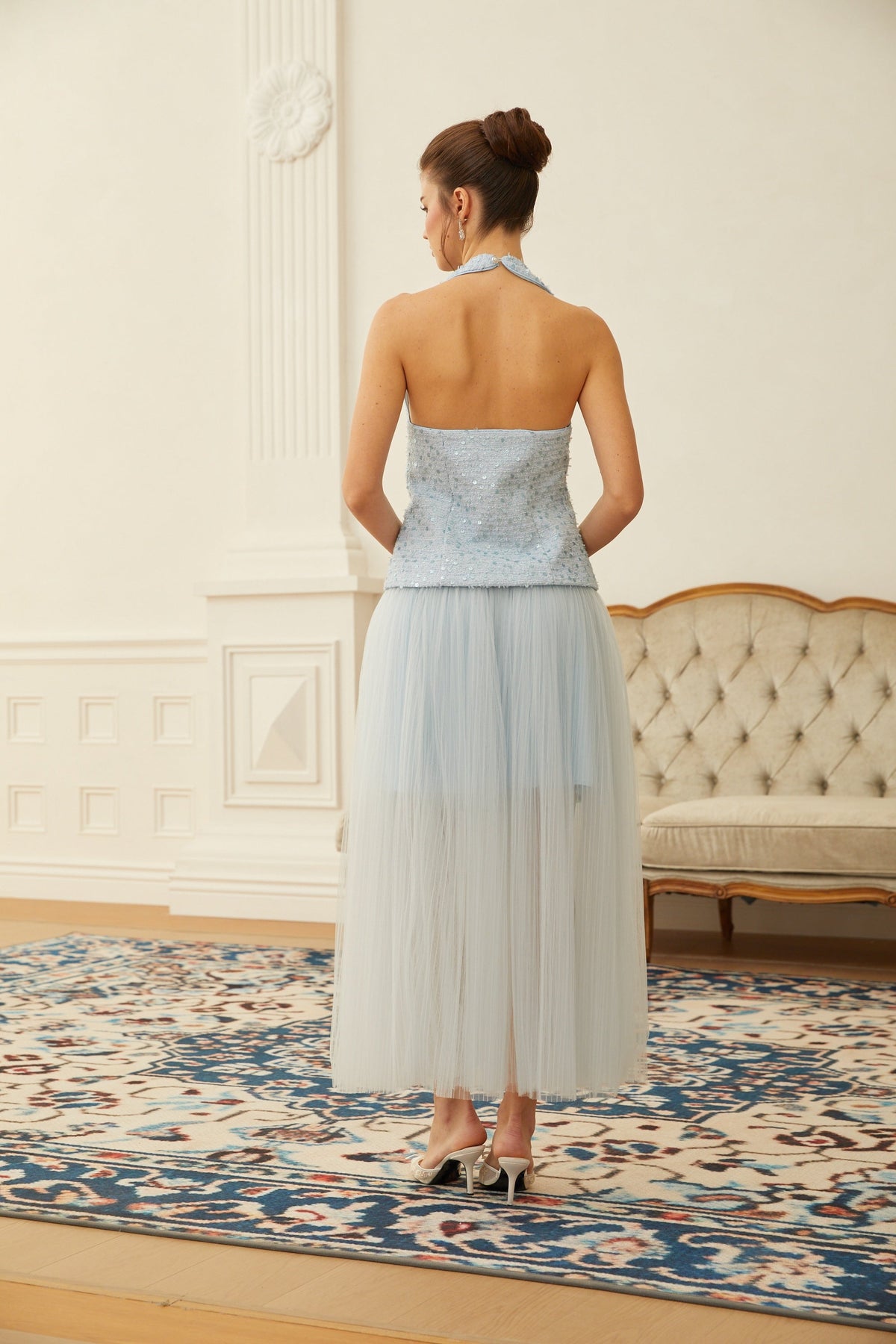 Margareta Blue Tweed Waistcoat & Tulle Skirt Set