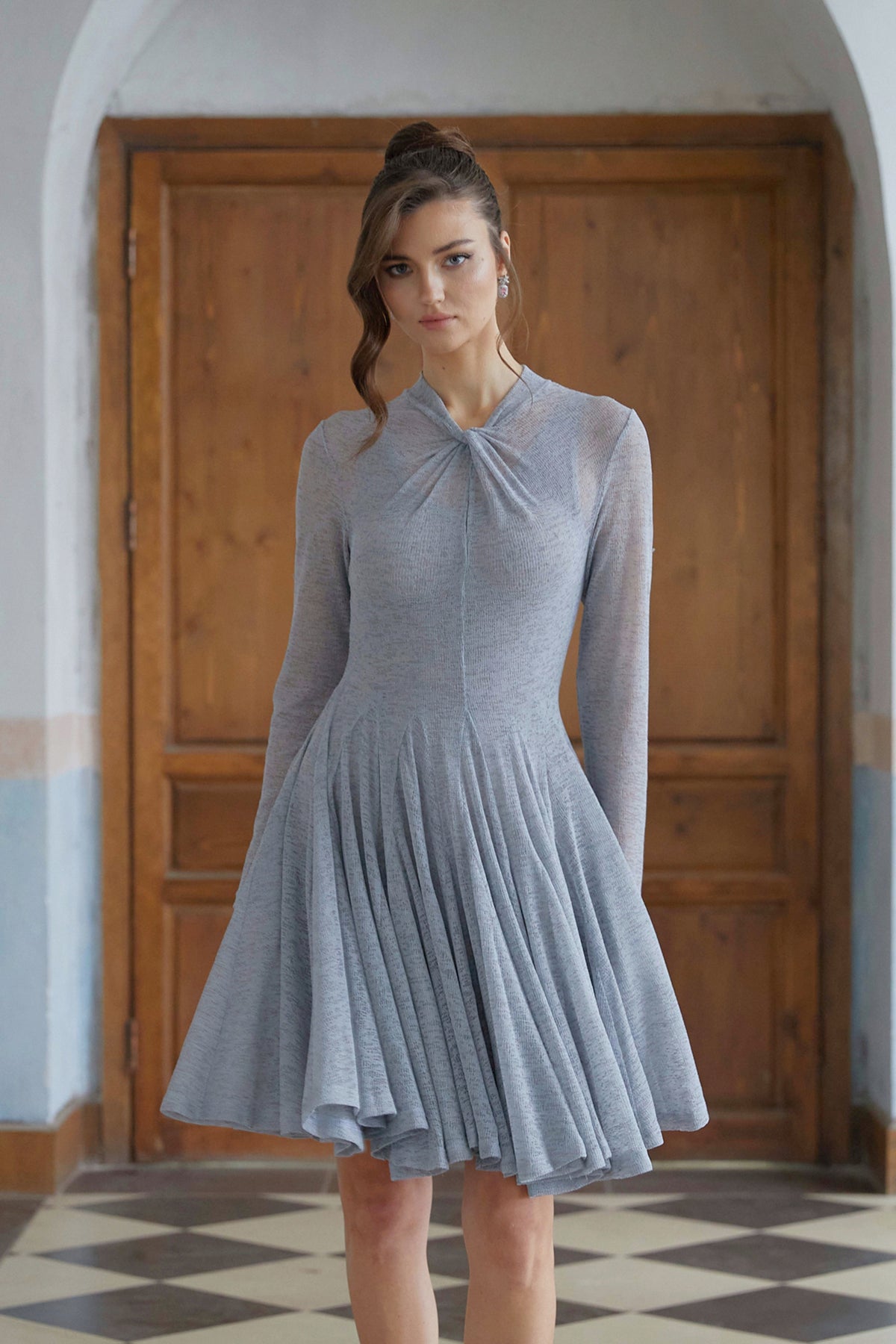 Runa Grey Twist Detail Knit Mini Dress
