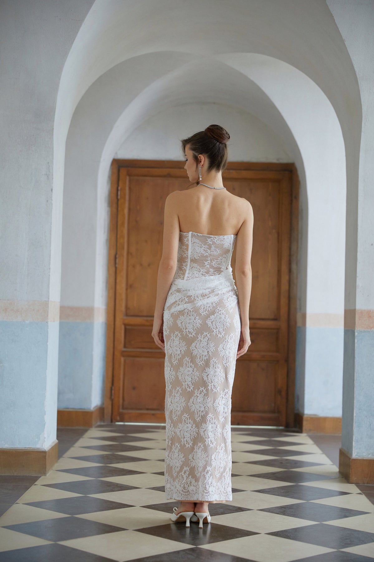 Tyra White Floral Lace Corset Maxi Dress