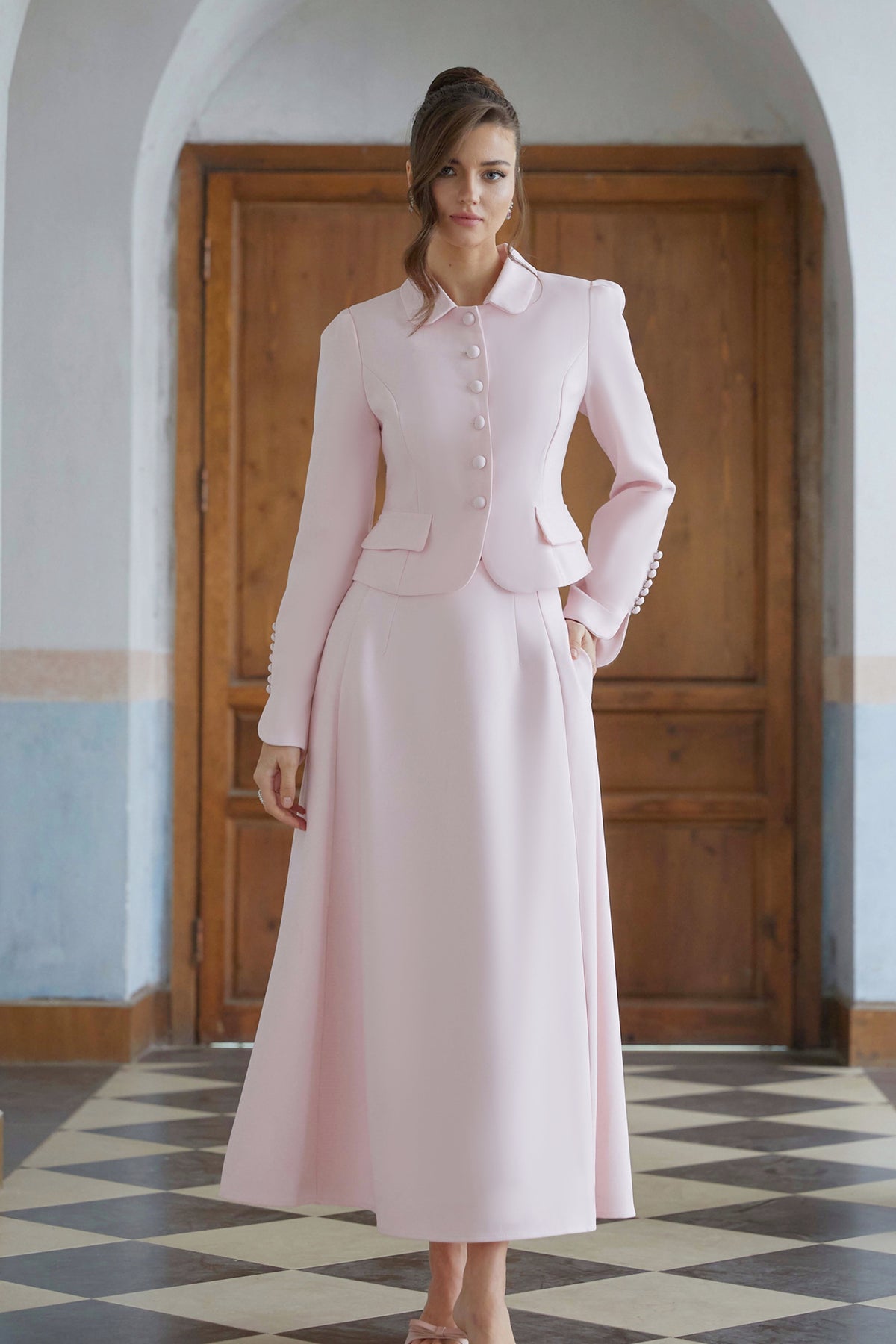 Eira Pink Peter Pan Collar Jacket & Skirt Set (Final Sale-US Only)