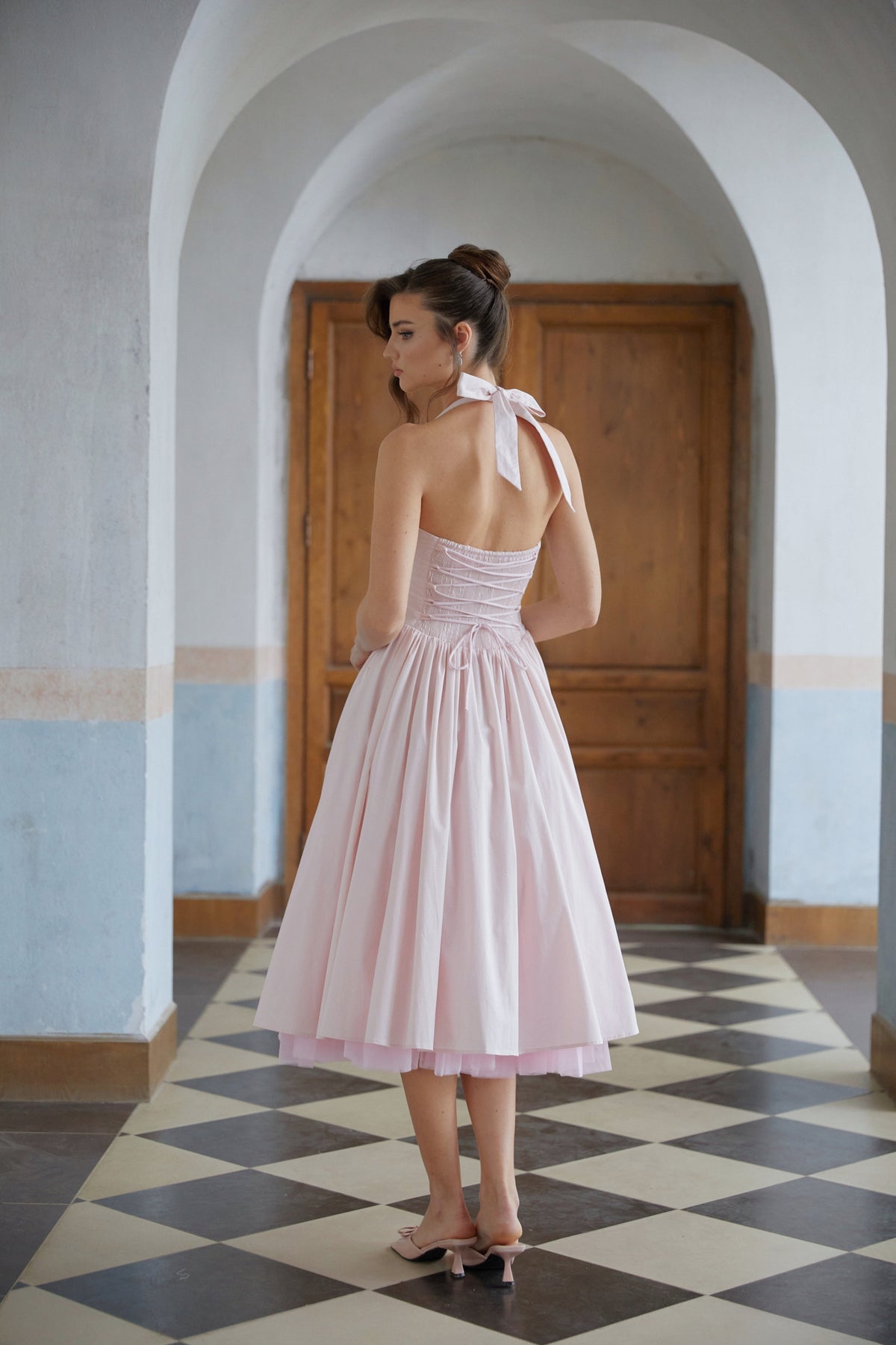 Eponine Pink Layered Flared Hem Midi Dress
