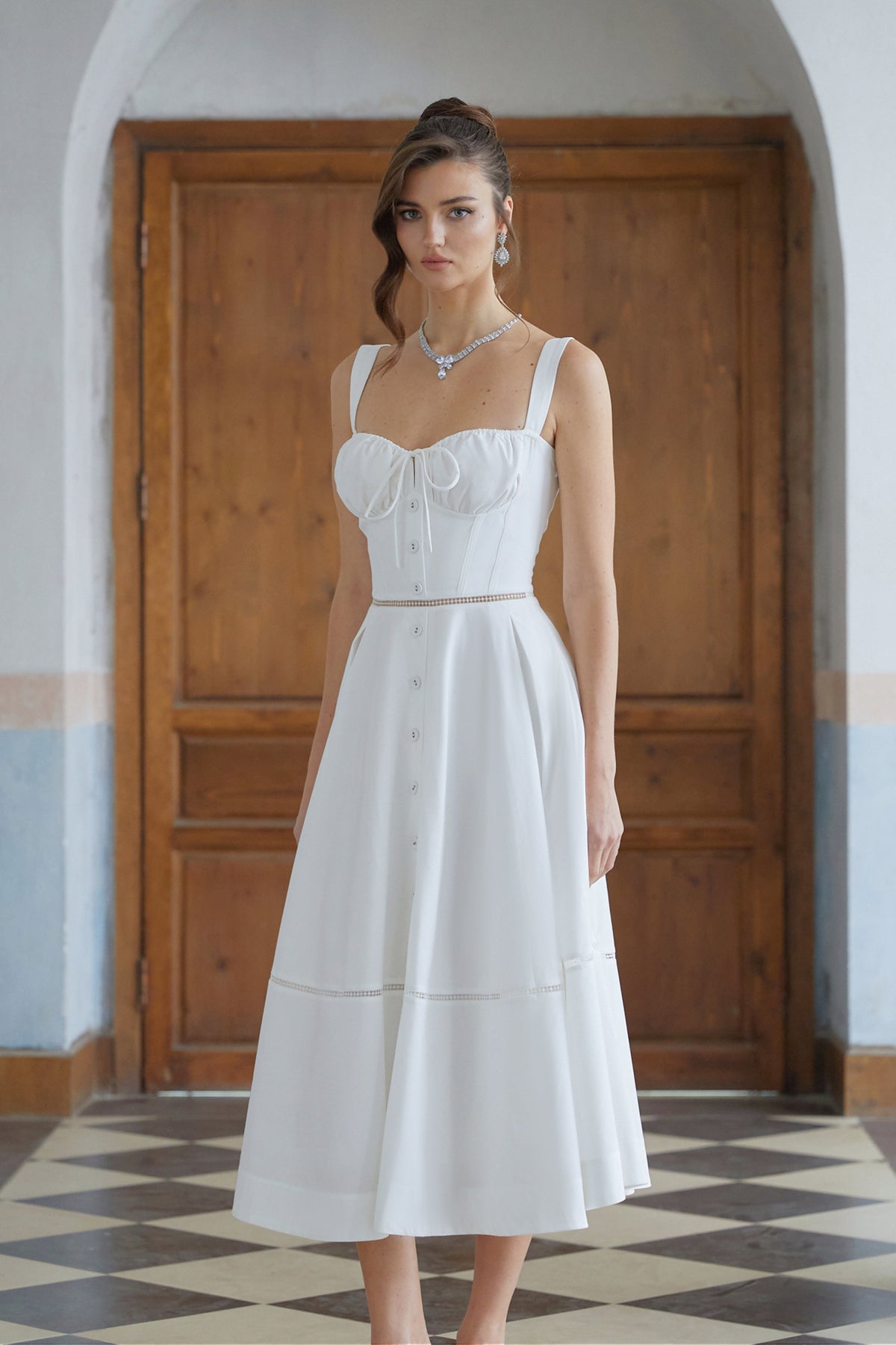 Niamh White Cut Out Corset Midi Dress
