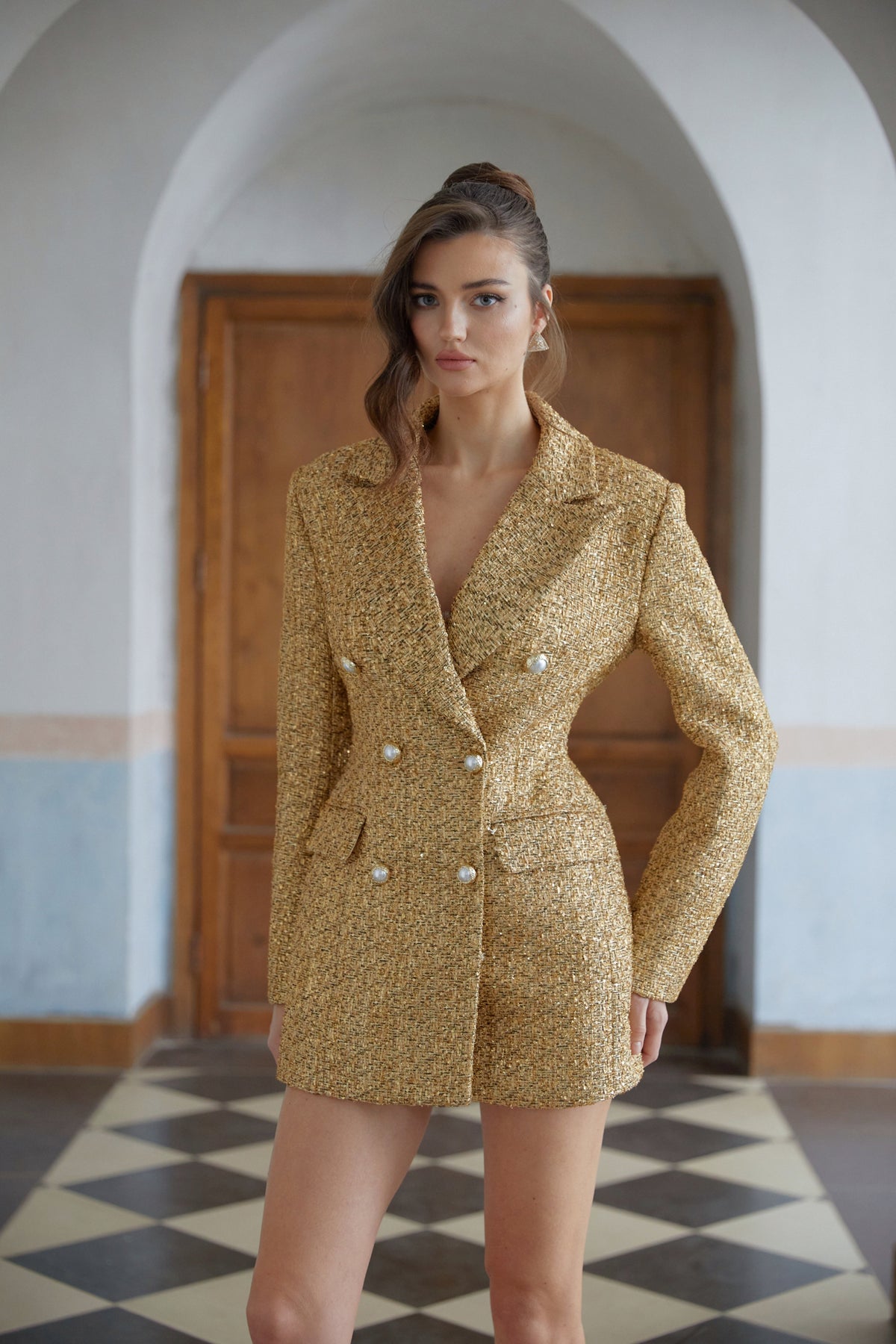 Ásdís Gold Tweed Mini Blazer Dress (Final Sale)