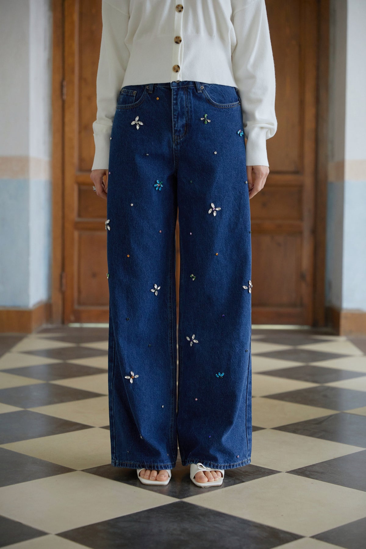 Caoimhe Indigo Blue Crystal Floral Jeans