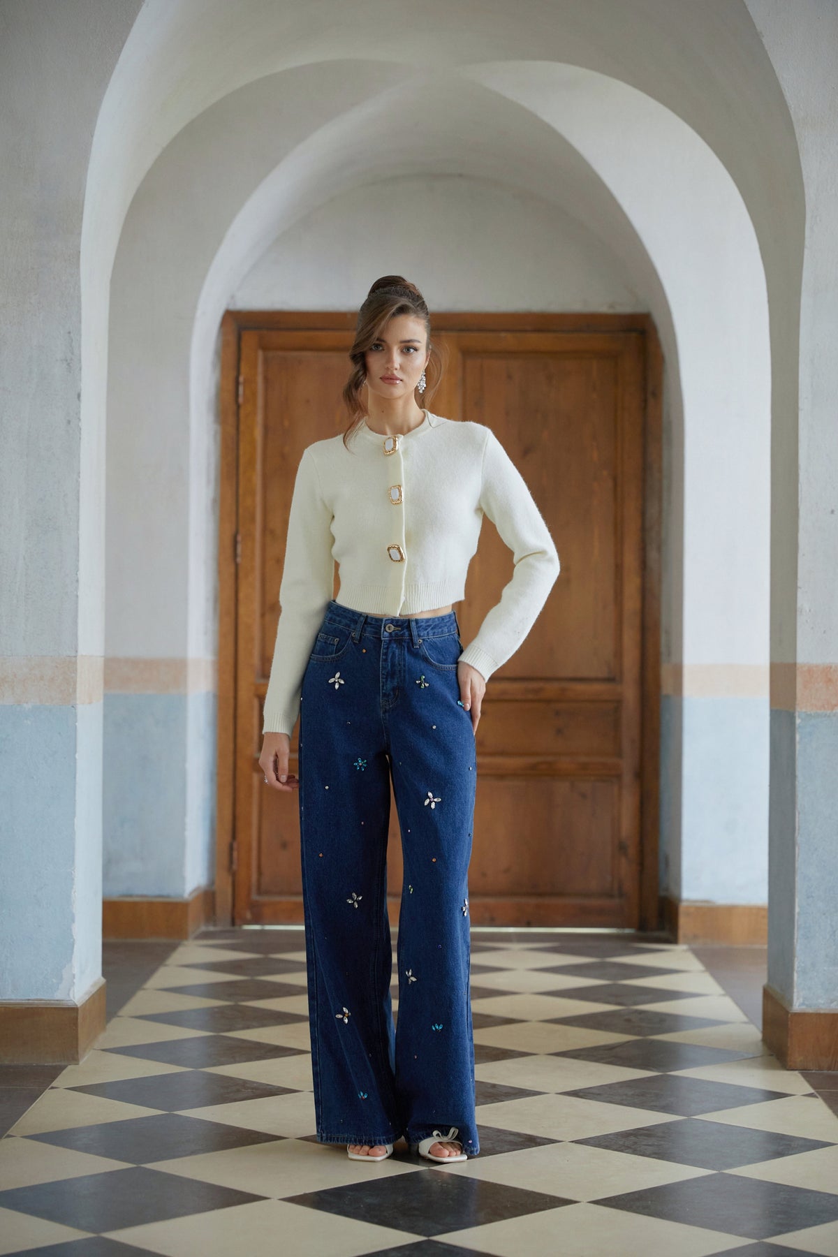 Liliana White Cropped Knit Cardigan