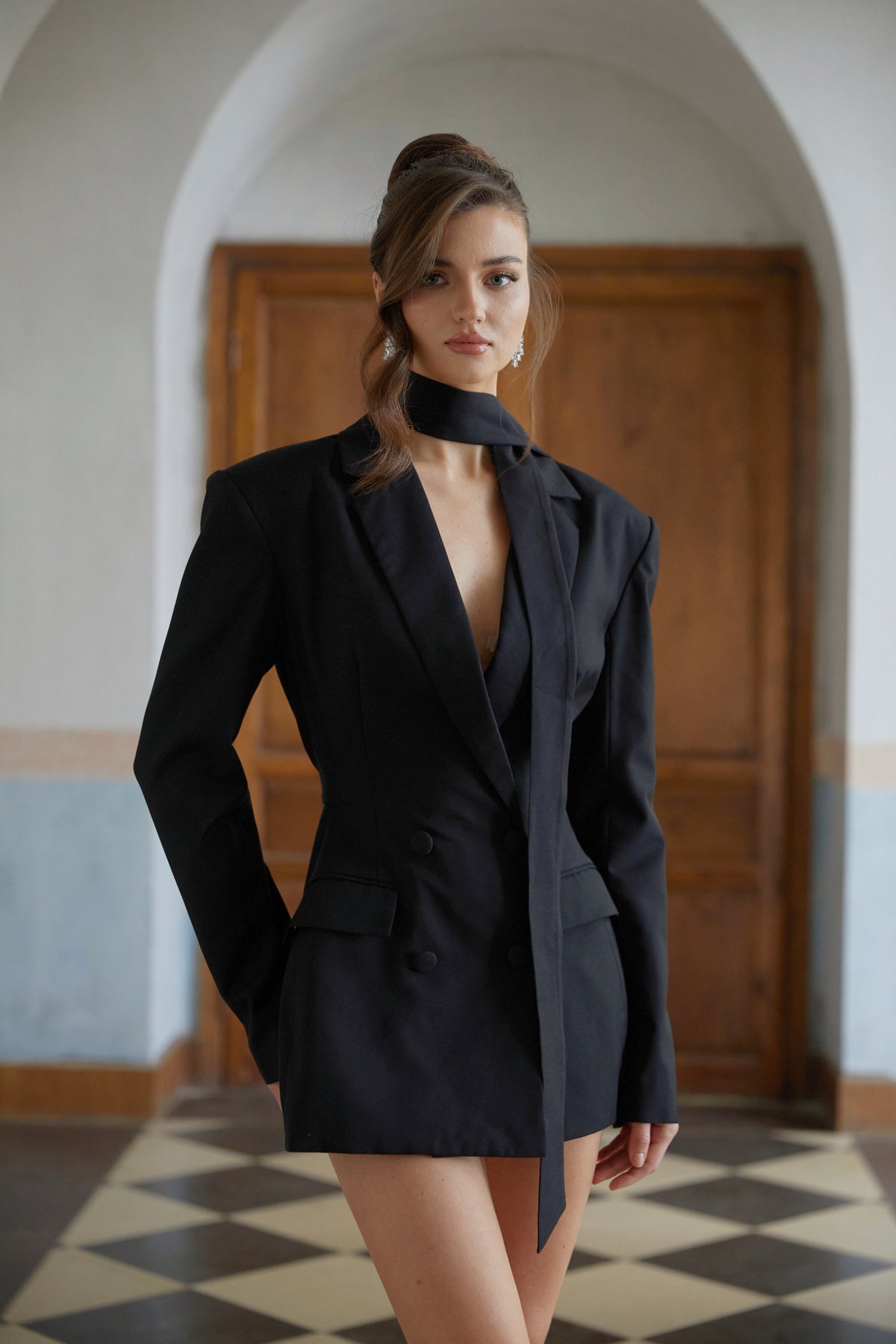 Osanne Black Double Breasted Blazer Mini Dress