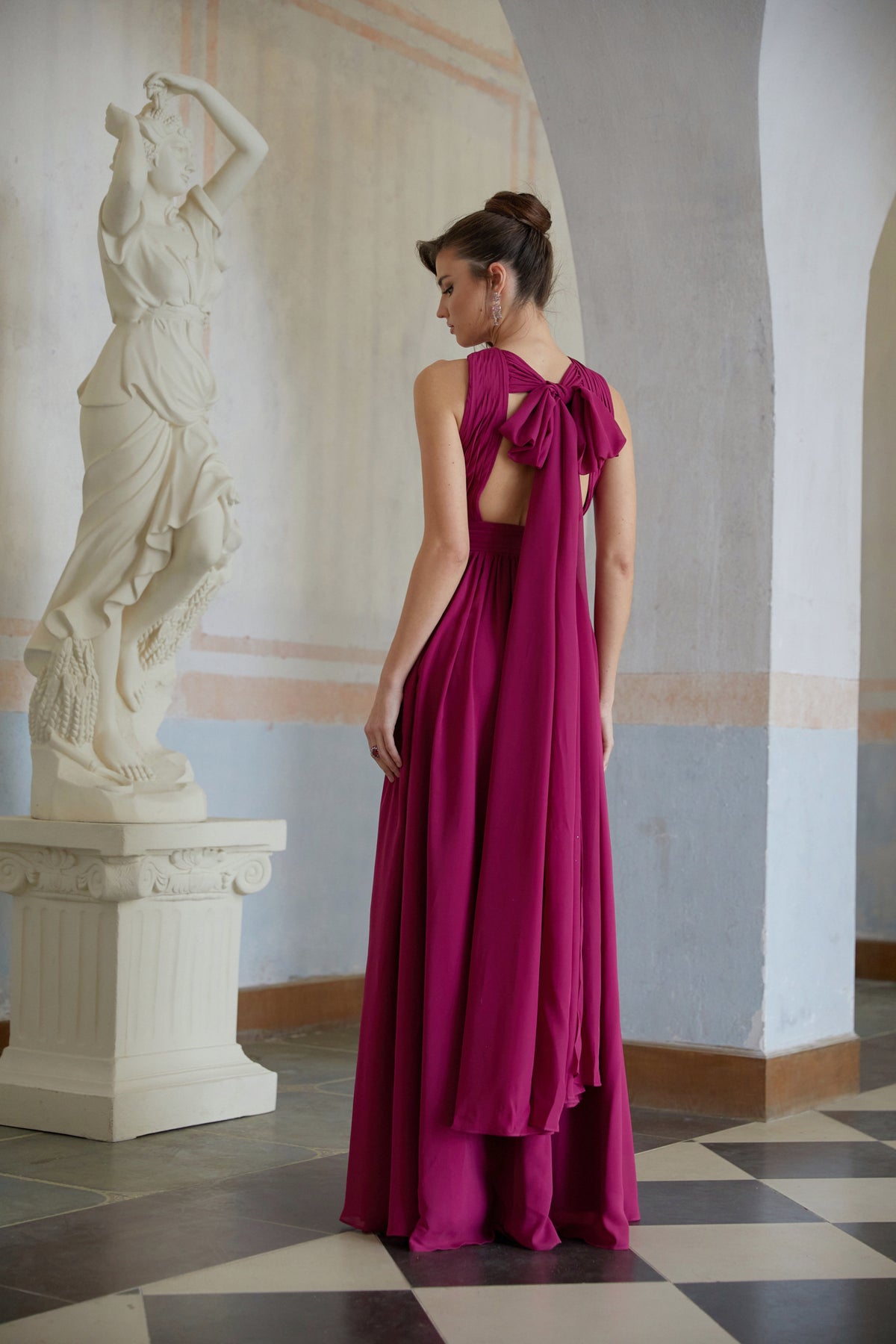 Ioana Purple Cross-Over Pleated Maxi Dress