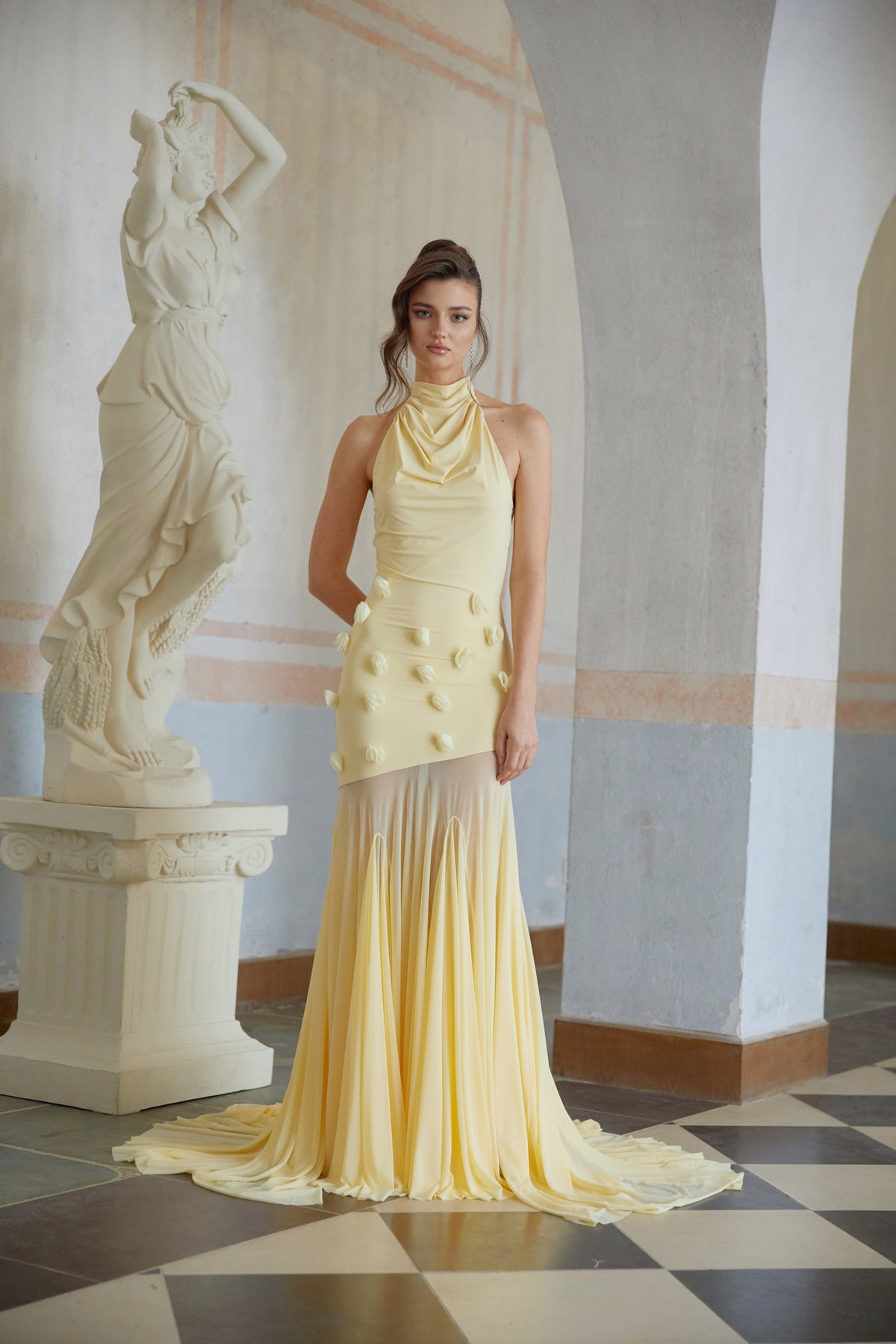 Yvette Yellow 3D Petal Mermaid Maxi Dress (Final Sale)