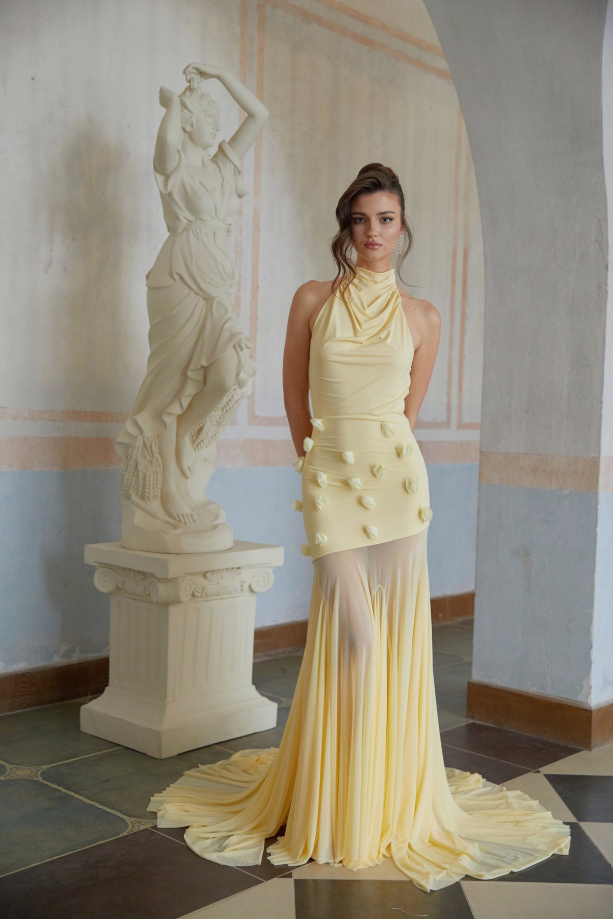 Yvette Yellow 3D Petal Mermaid Maxi Dress