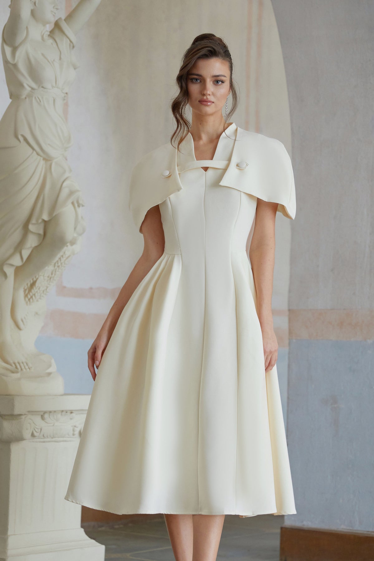 Lovisa Neutral Shawl Detail Shirred Midi Dress