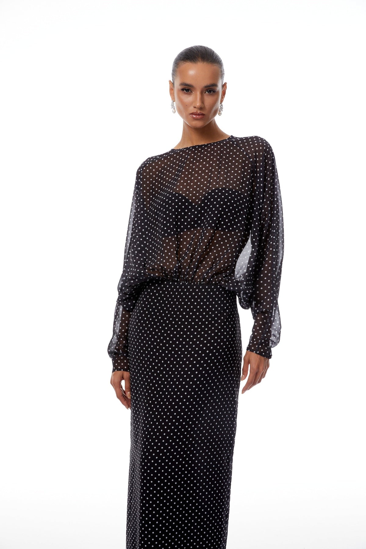 Emilia Black Polka Dot Chiffon Maxi Dress (Final Sale-US Only)