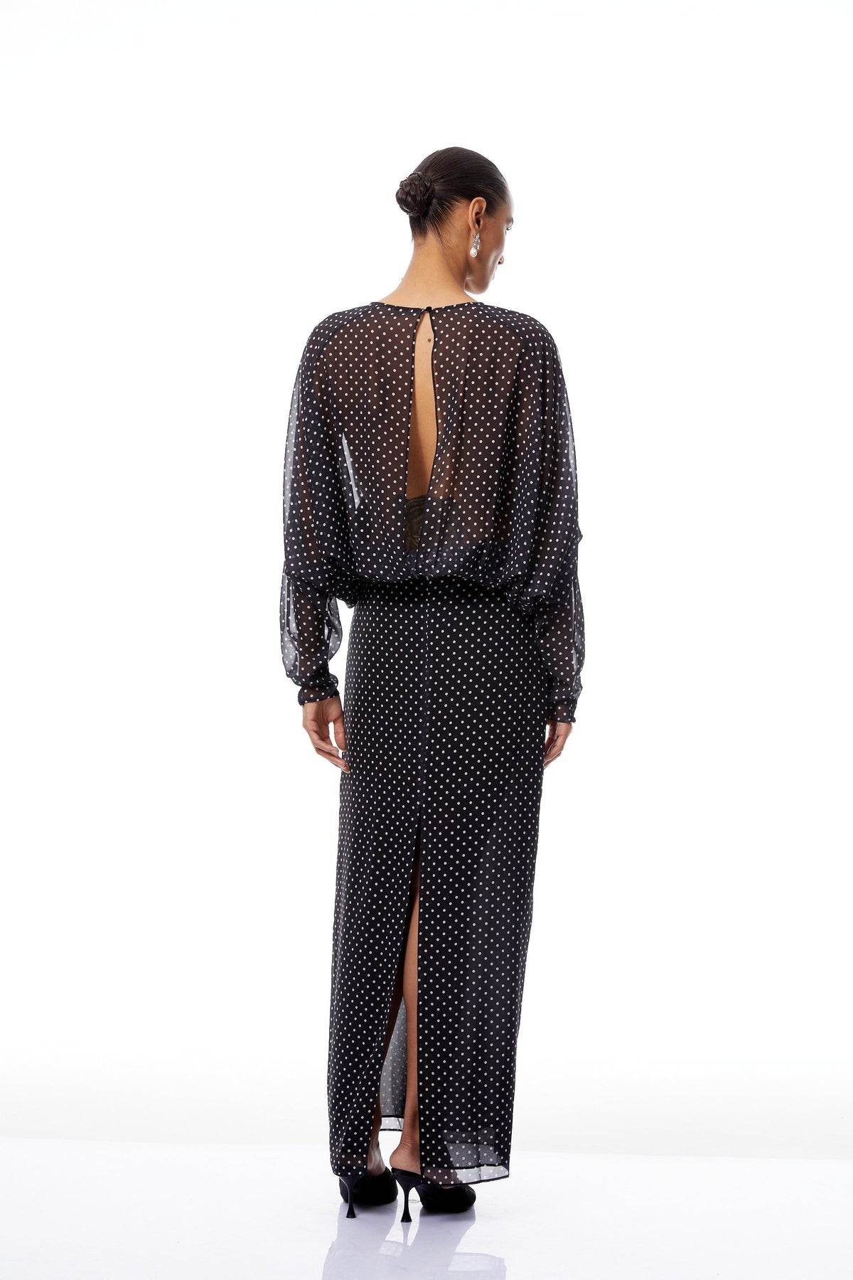 Emilia Black Polka Dot Chiffon Maxi Dress (Final Sale-US Only)
