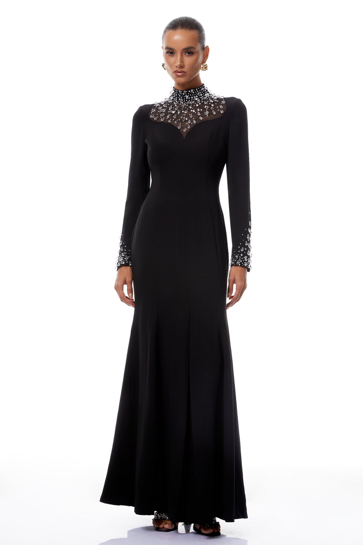 Oona Black Embellished Flared Maxi Gown (Final Sale-US Only)