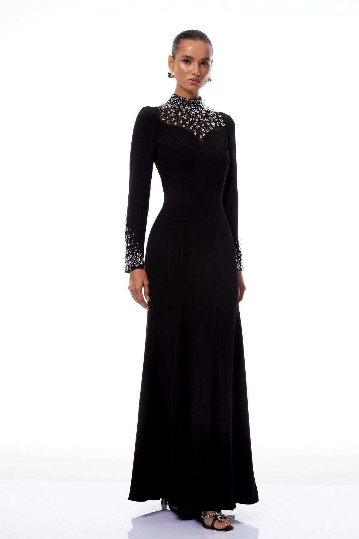 Oona Black Embellished Flared Maxi Gown (Final Sale-US Only)