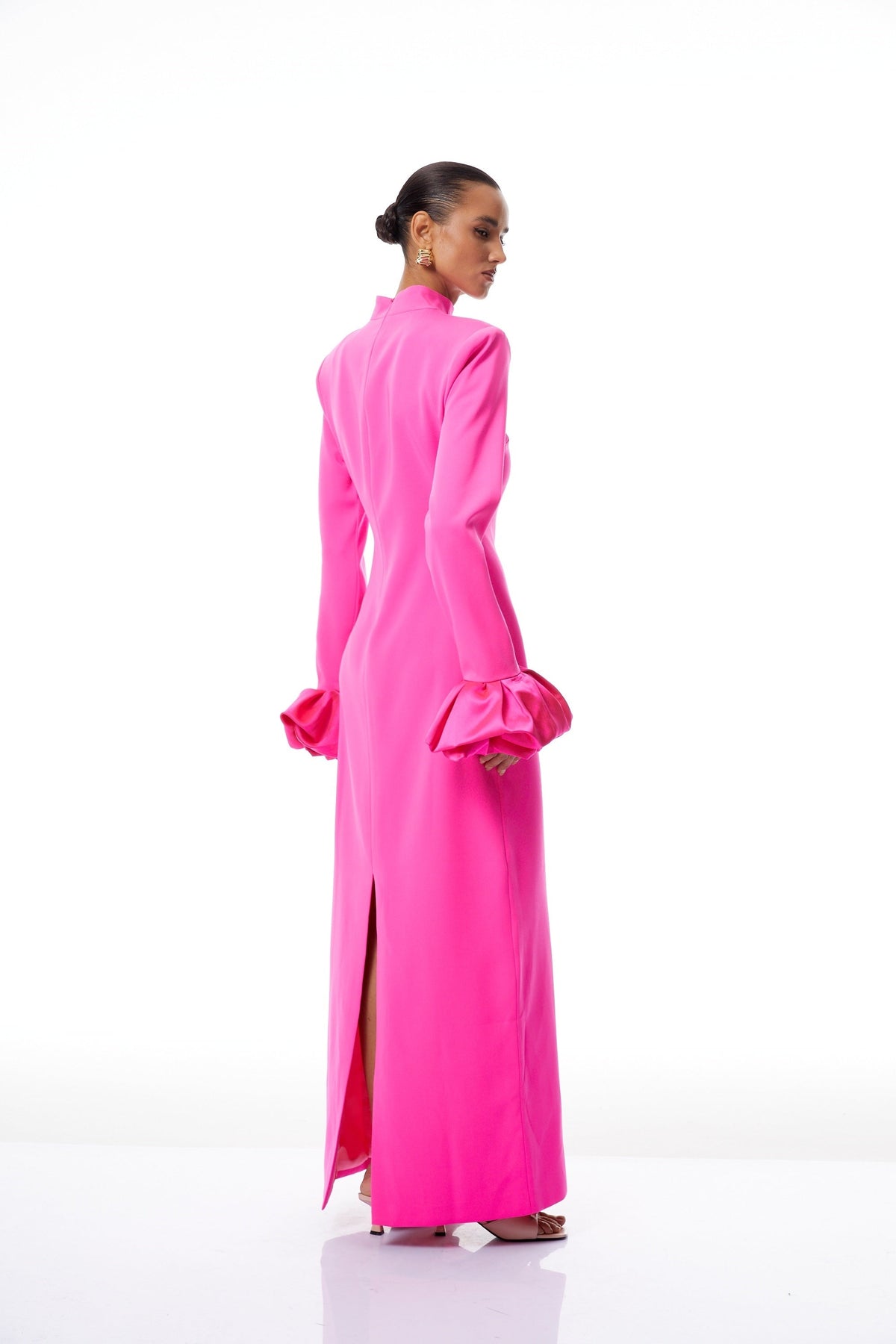 Eugenia Hot Pink Petal Cuff Maxi Dress (Final Sale-US Only)