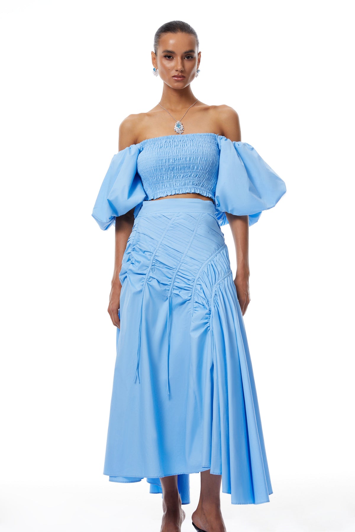 Alejandra Blue Smocked Top & Asymmetrical Skirt Set