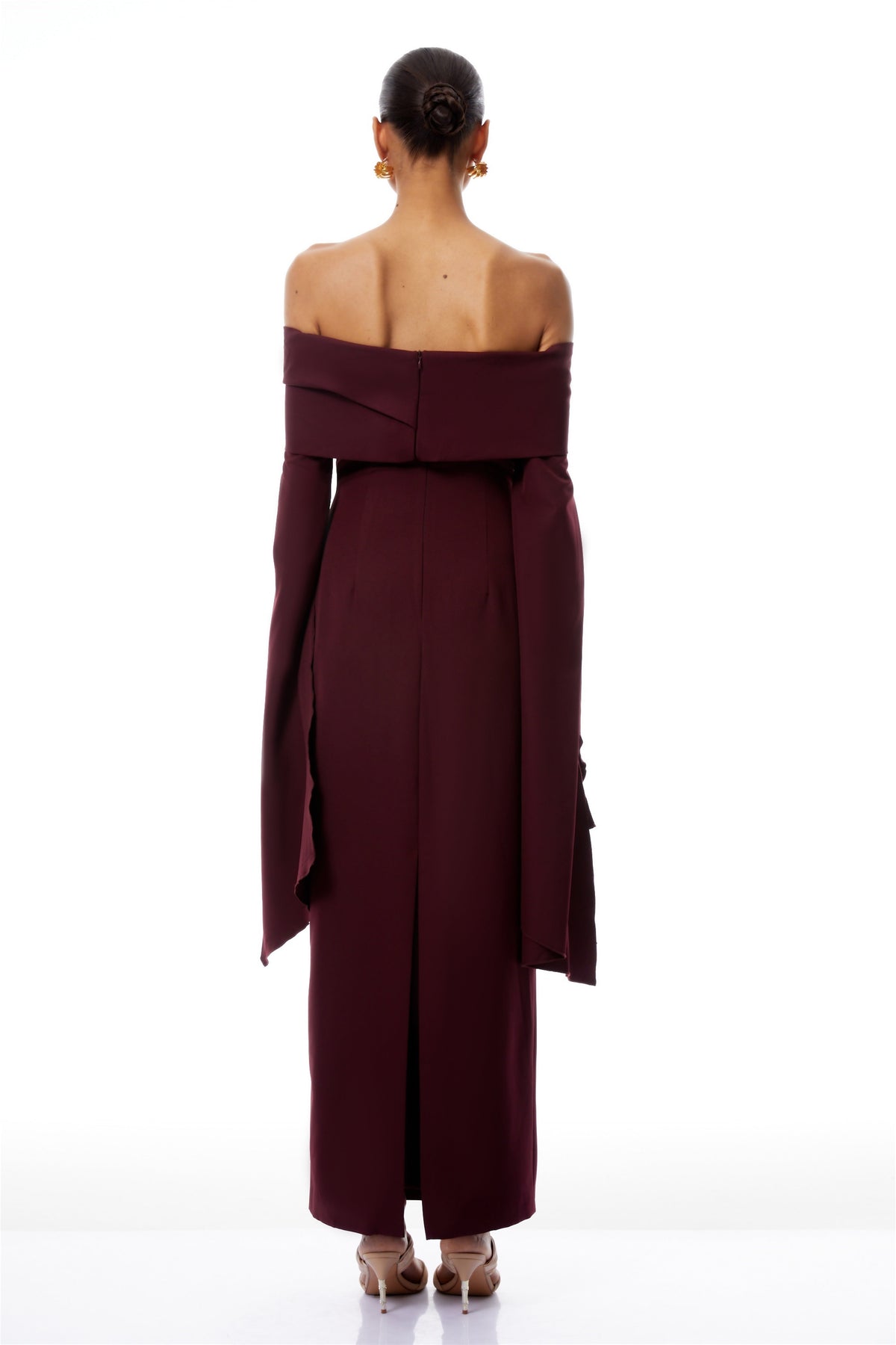 Dorotea Burgundy Off Shoulder Maxi Gown