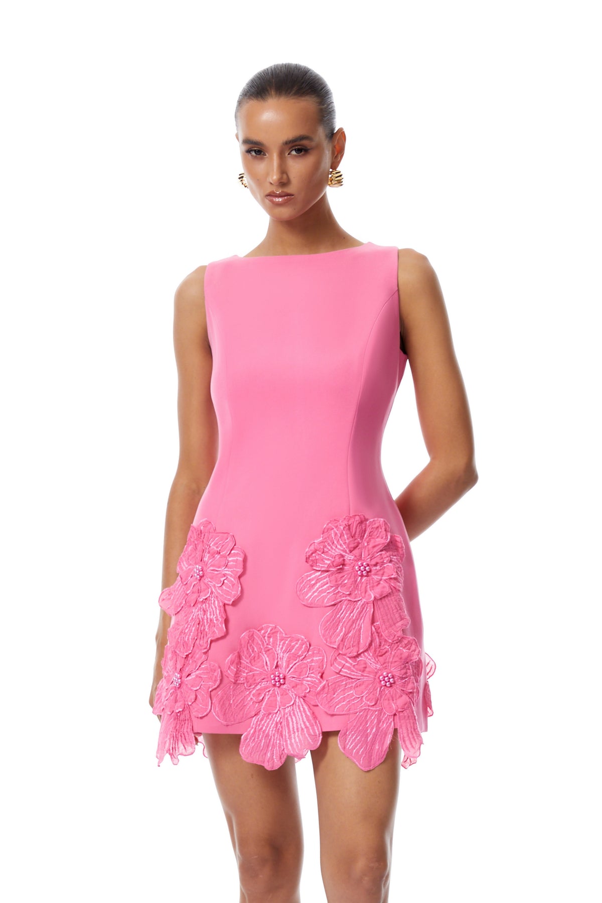 Fleurine Hot Pink Floral Appliqué Mini Dress