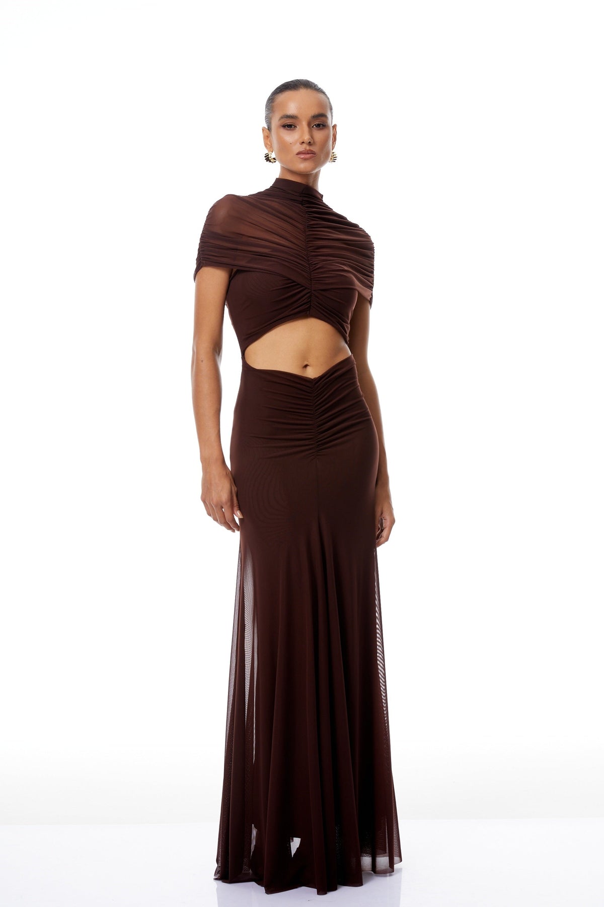 Bruna Cut-Out Ruched Mesh Maxi Dress (Final Sale)